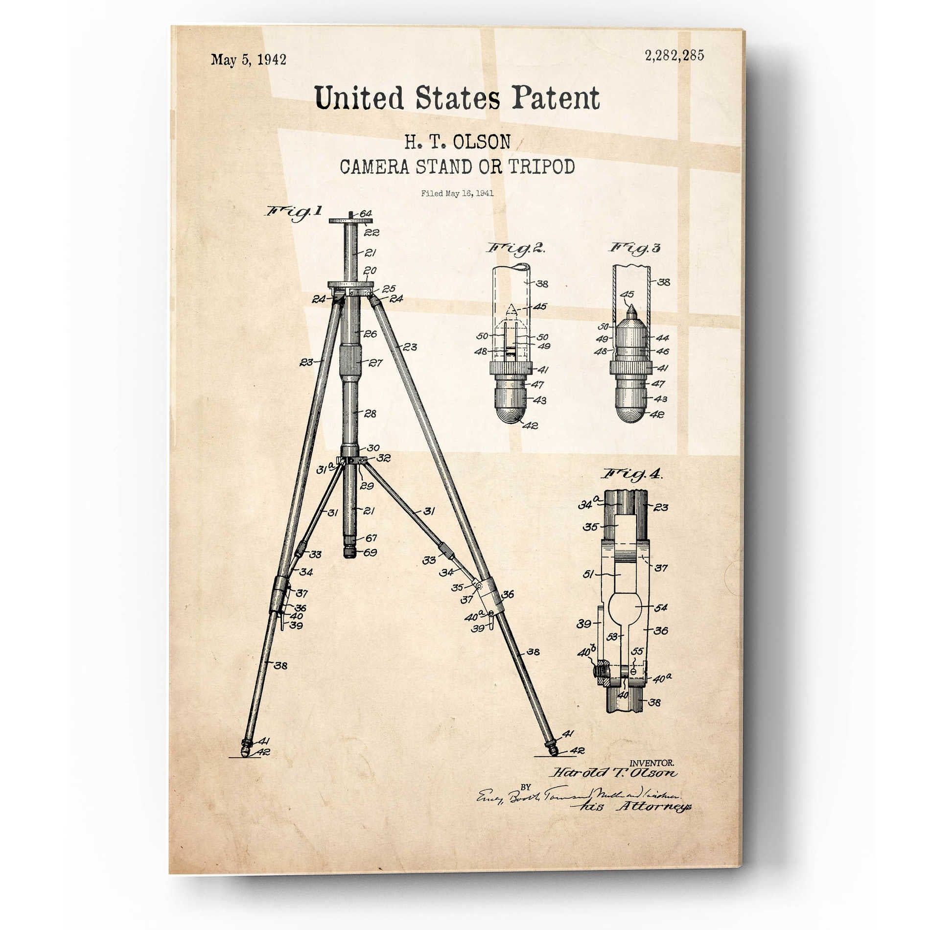 Epic Art 'Tripod Blueprint Patent Parchment,' Acrylic Glass Wall Art