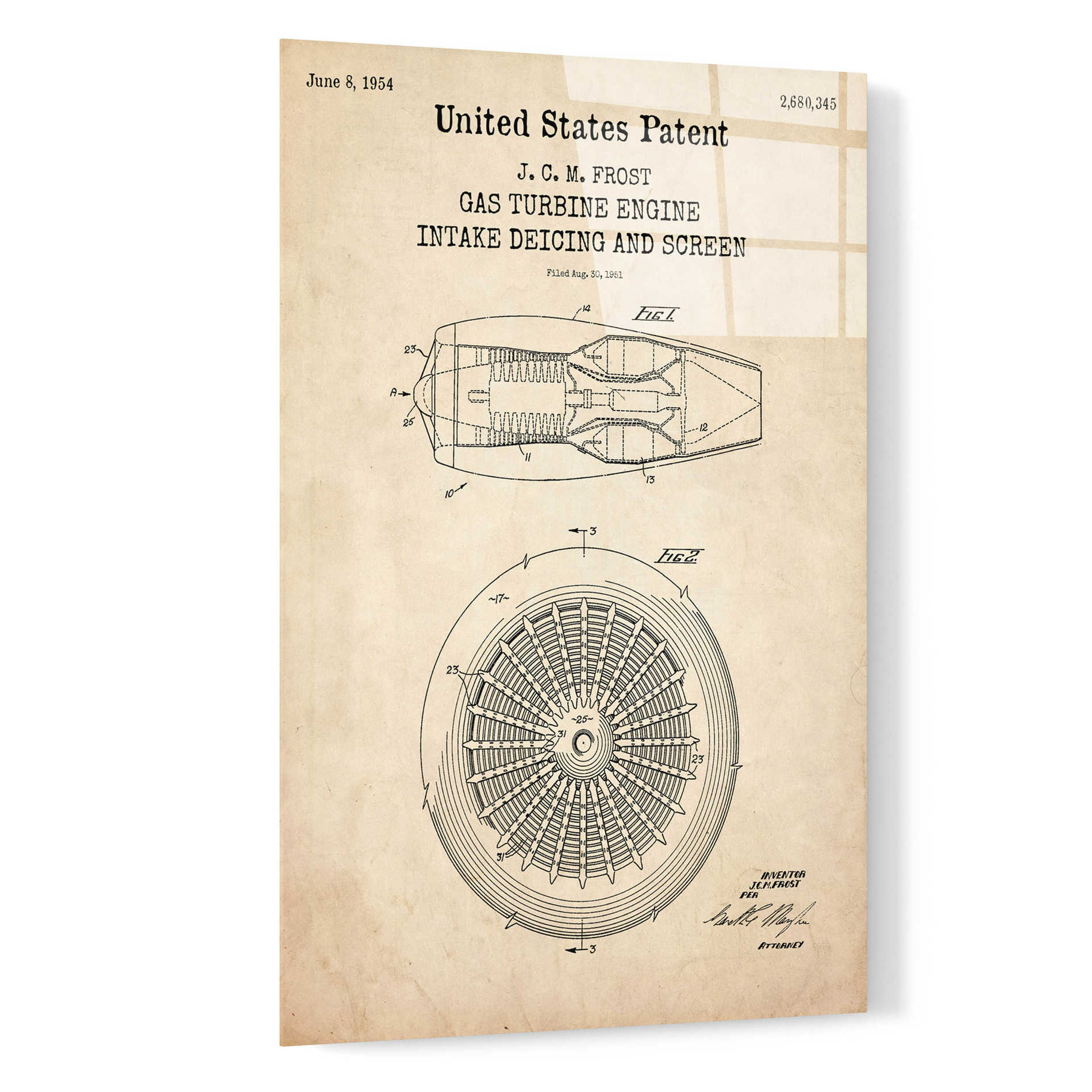 Epic Art 'Gas Turbine Engine Blueprint Patent Parchment,' Acrylic Glass Wall Art,16x24