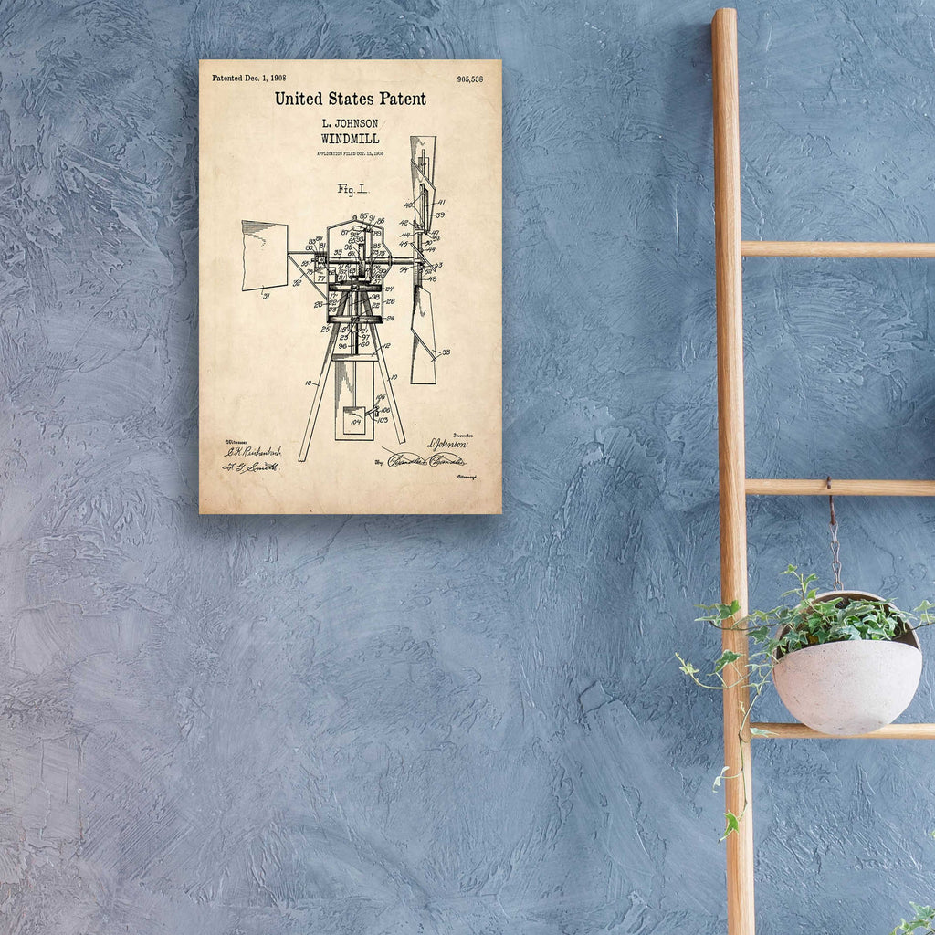 Epic Art 'Windmill Blueprint Patent Parchment,' Acrylic Glass Wall Art,16x24