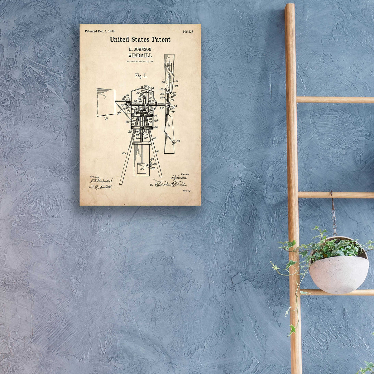 Epic Art 'Windmill Blueprint Patent Parchment,' Acrylic Glass Wall Art,16x24