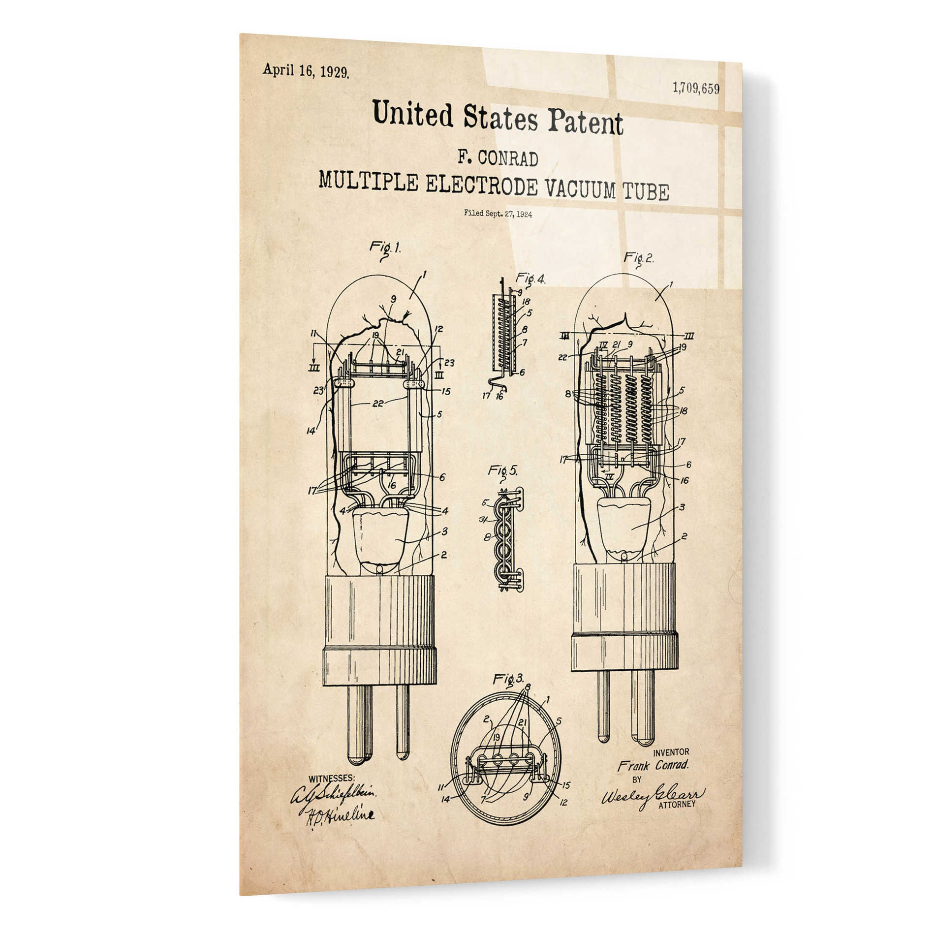 Epic Art 'Vacuum tube Blueprint Patent Parchment,' Acrylic Glass Wall Art,16x24