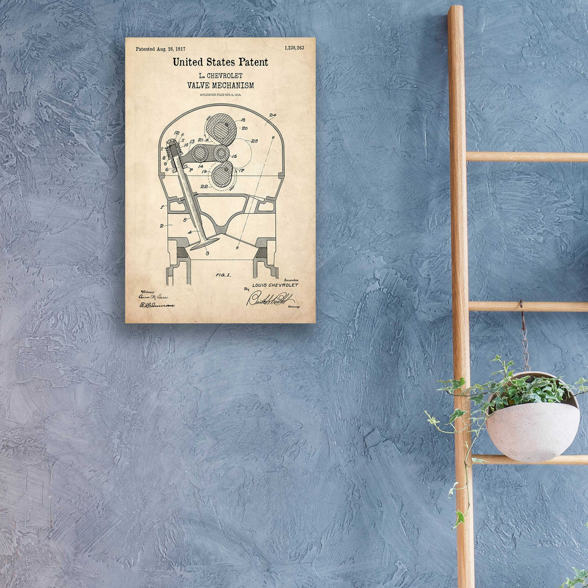 Epic Art 'Valve Mechanism Blueprint Patent Parchment,' Acrylic Glass Wall Art,16x24