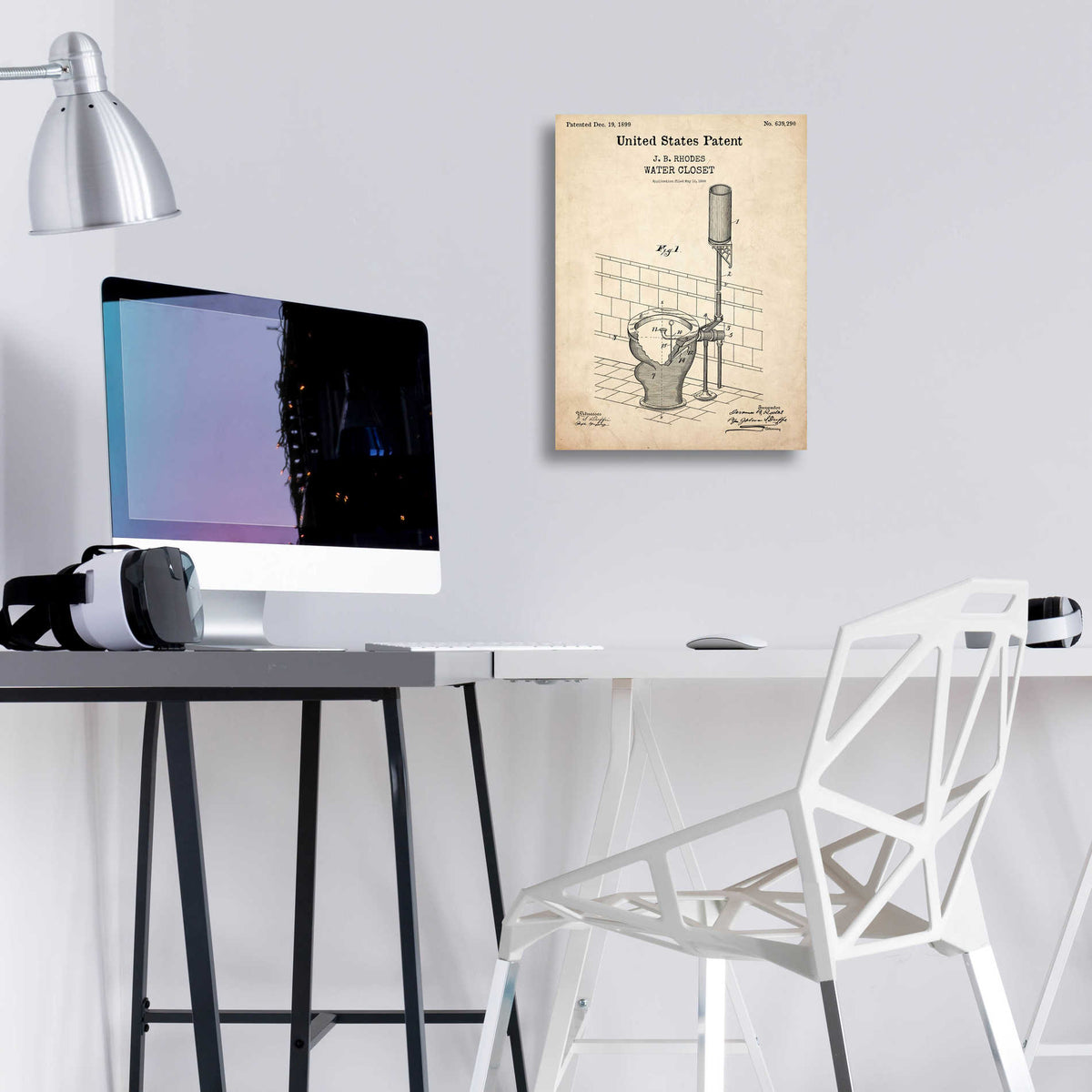 Epic Art 'Water Closet Blueprint Patent Parchment,' Acrylic Glass Wall Art,12x16