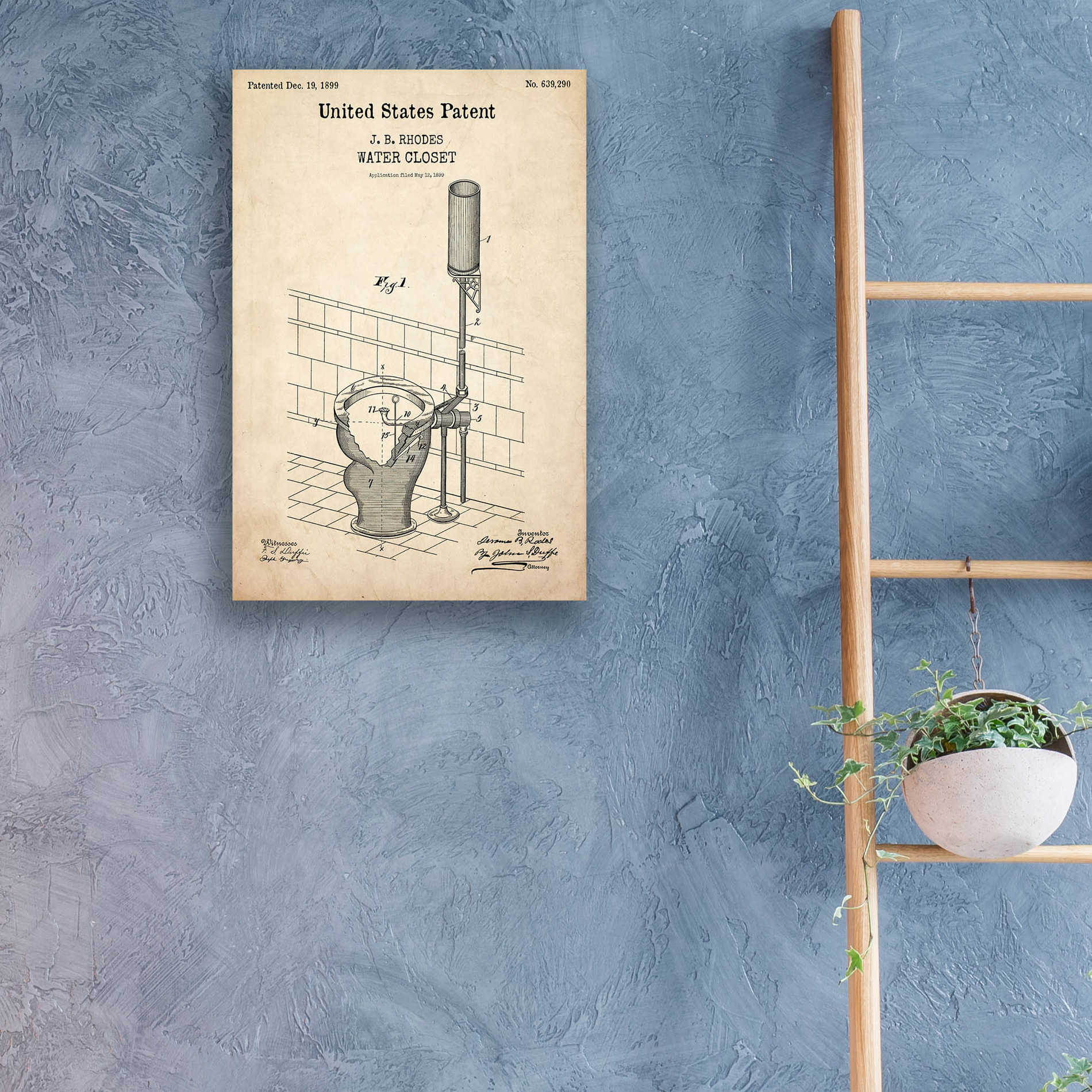 Epic Art 'Water Closet Blueprint Patent Parchment,' Acrylic Glass Wall Art,16x24