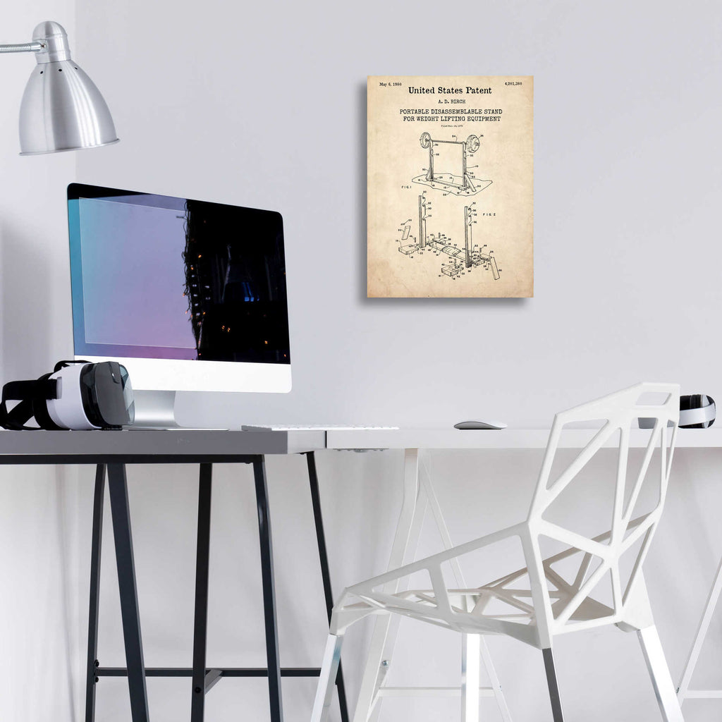 Epic Art 'Weight Lifting Equipment Blueprint Patent Parchment,' Acrylic Glass Wall Art,12x16