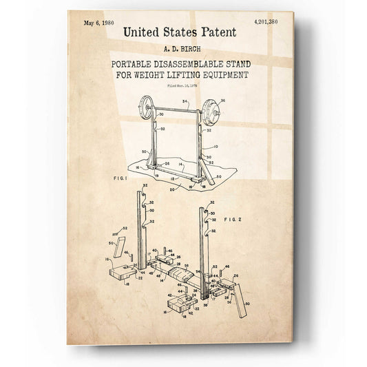 Epic Art 'Weight Lifting Equipment Blueprint Patent Parchment,' Acrylic Glass Wall Art