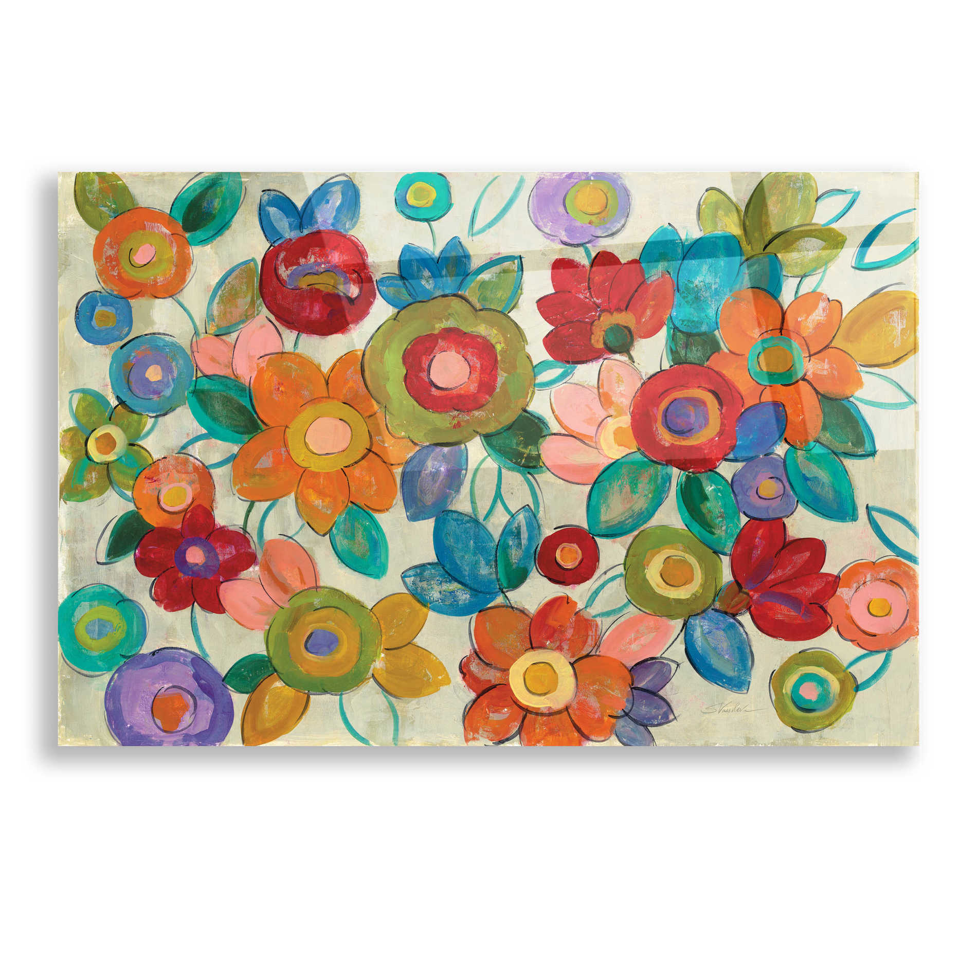Epic Art 'Decorative Flowers' by Silvia Vassileva, Acrylic Glass Wall Art,16x12