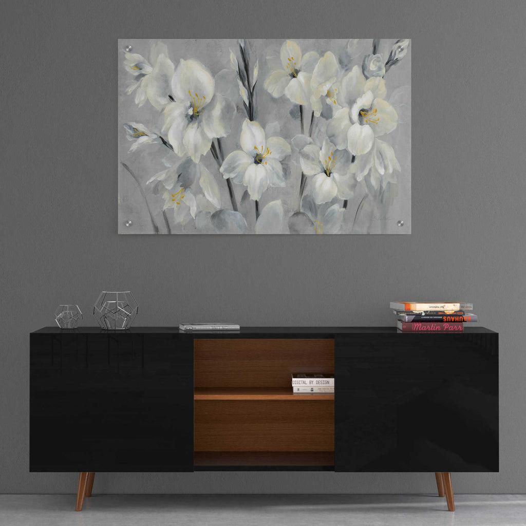 Epic Art 'Flowers on Gray' by Silvia Vassileva, Acrylic Glass Wall Art,36x24