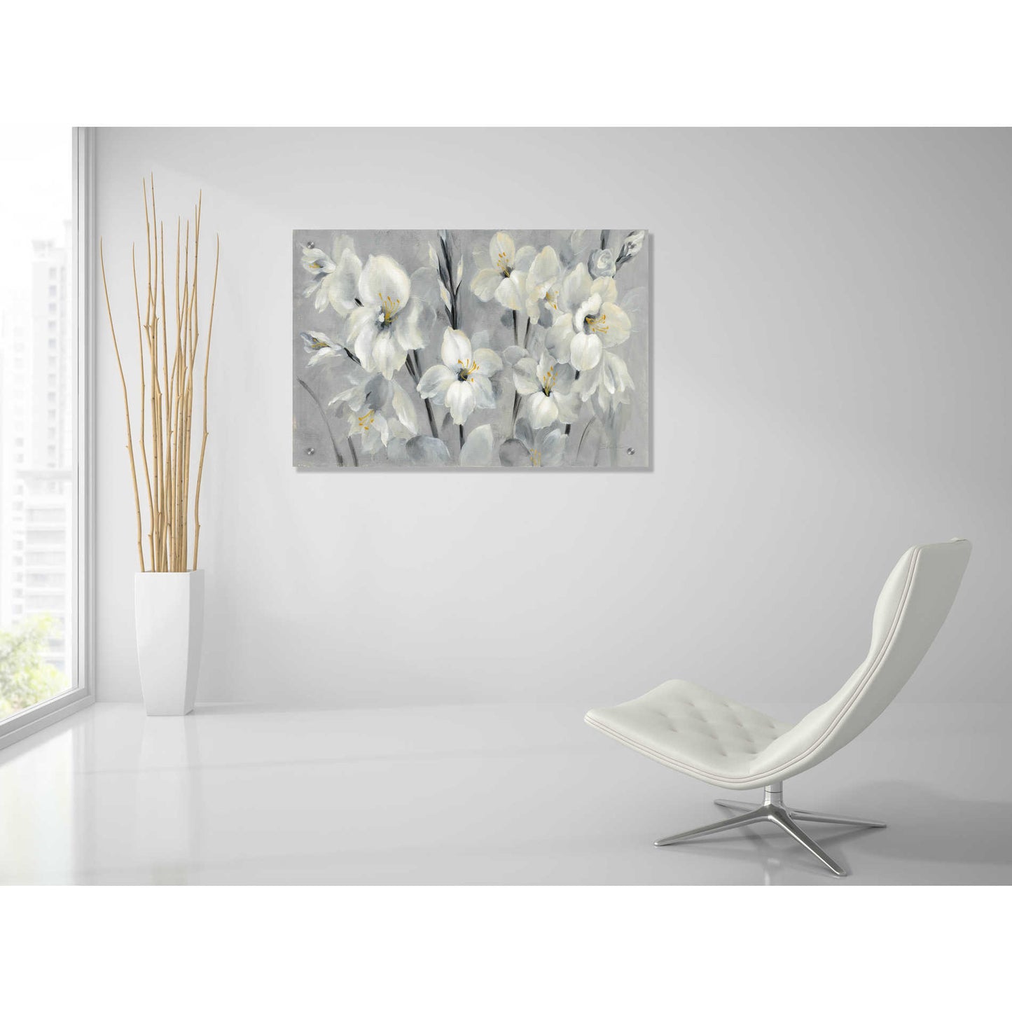 Epic Art 'Flowers on Gray' by Silvia Vassileva, Acrylic Glass Wall Art,36x24