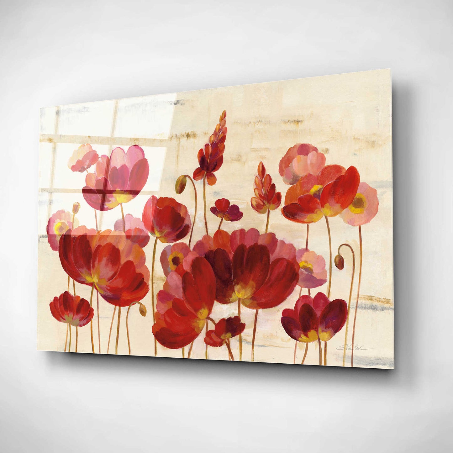 Epic Art 'Red Flowers on Marble' by Silvia Vassileva, Acrylic Glass Wall Art,16x12