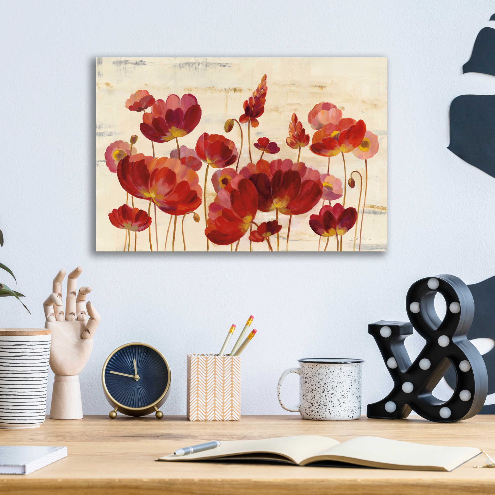 Epic Art 'Red Flowers on Marble' by Silvia Vassileva, Acrylic Glass Wall Art,16x12