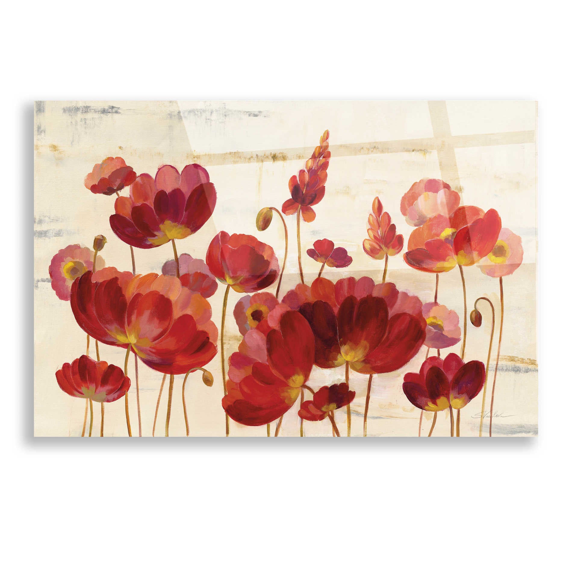 Epic Art 'Red Flowers on Marble' by Silvia Vassileva, Acrylic Glass Wall Art,16x12