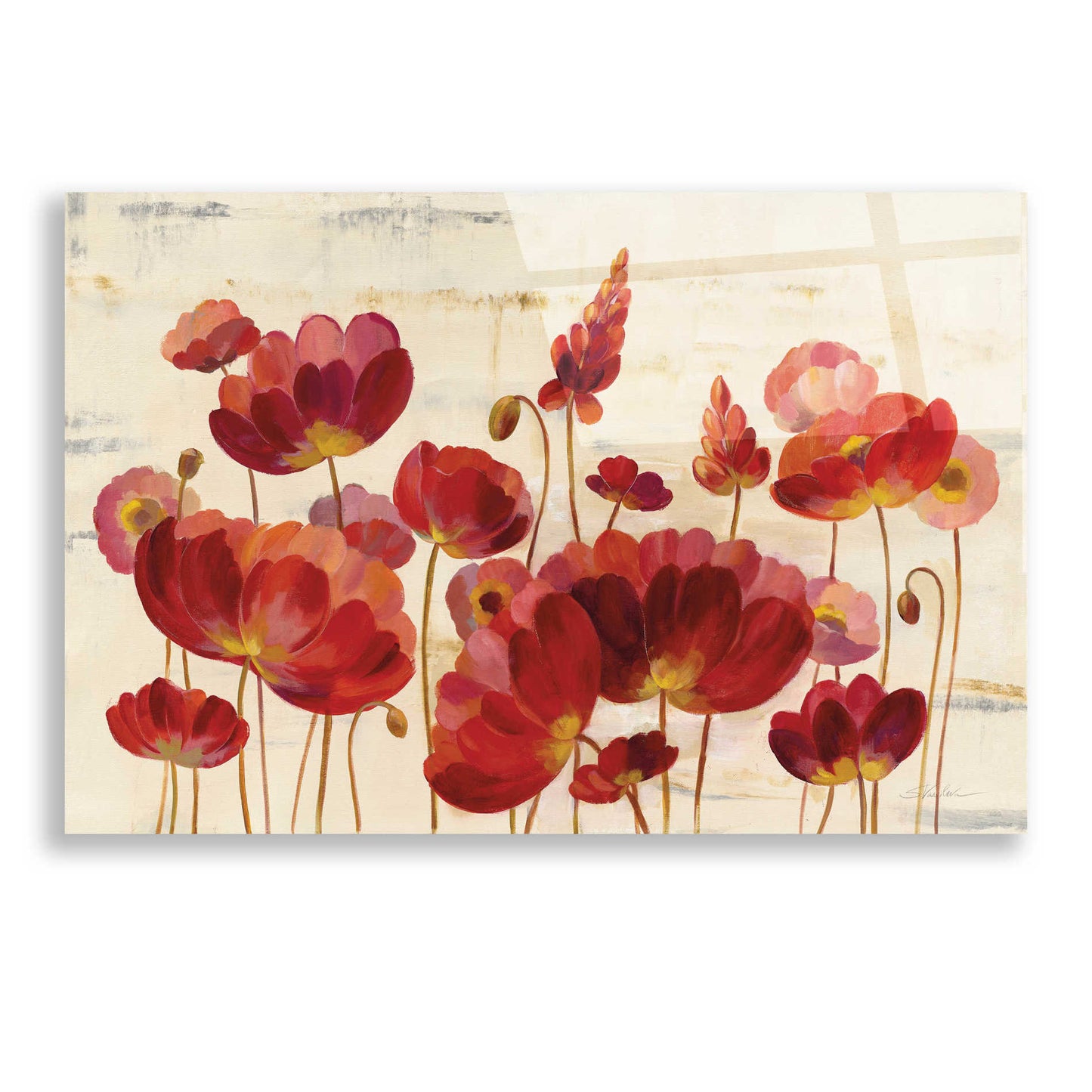 Epic Art 'Red Flowers on Marble' by Silvia Vassileva, Acrylic Glass Wall Art,24x16