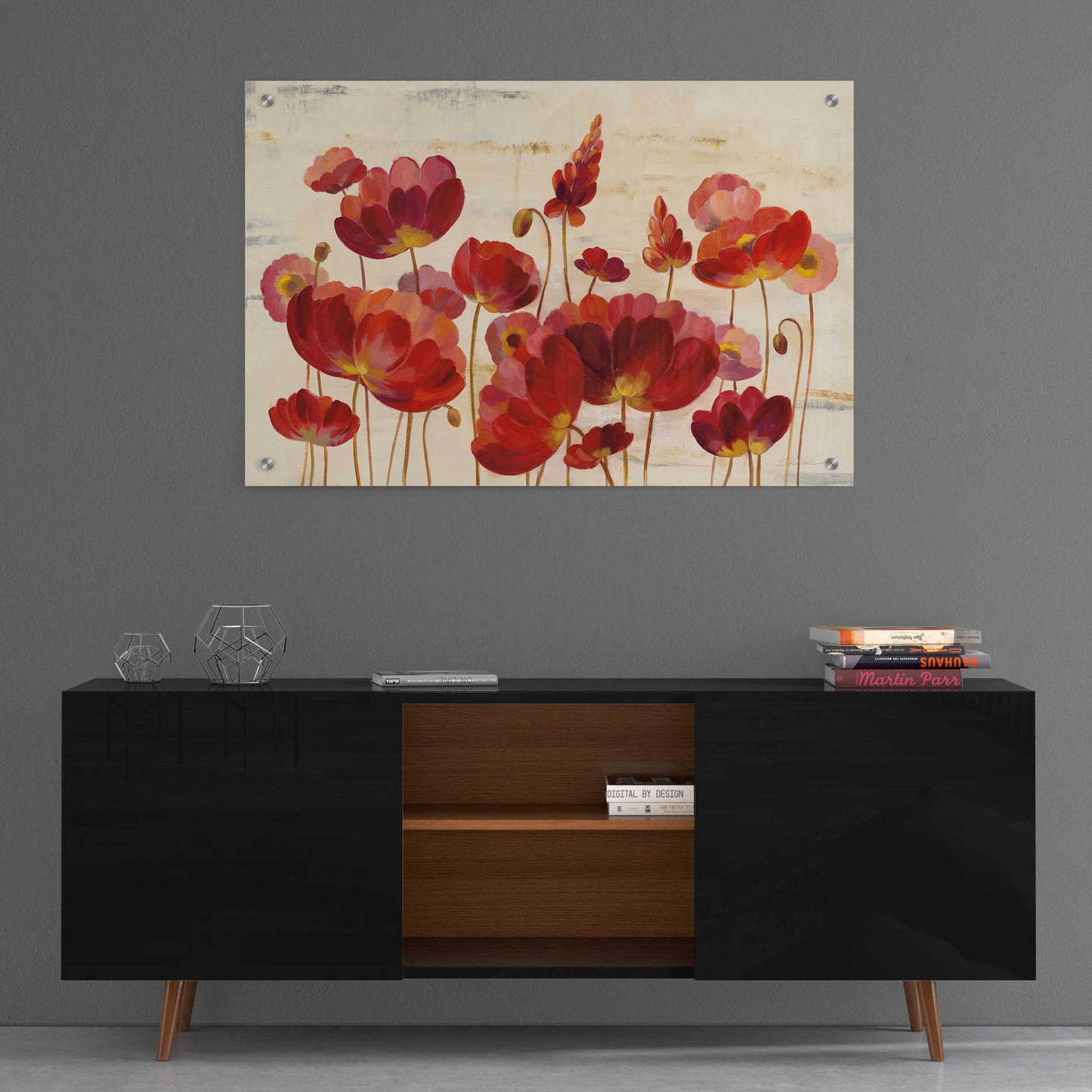 Epic Art 'Red Flowers on Marble' by Silvia Vassileva, Acrylic Glass Wall Art,36x24