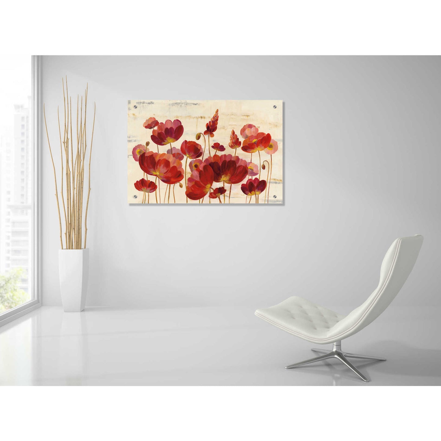 Epic Art 'Red Flowers on Marble' by Silvia Vassileva, Acrylic Glass Wall Art,36x24