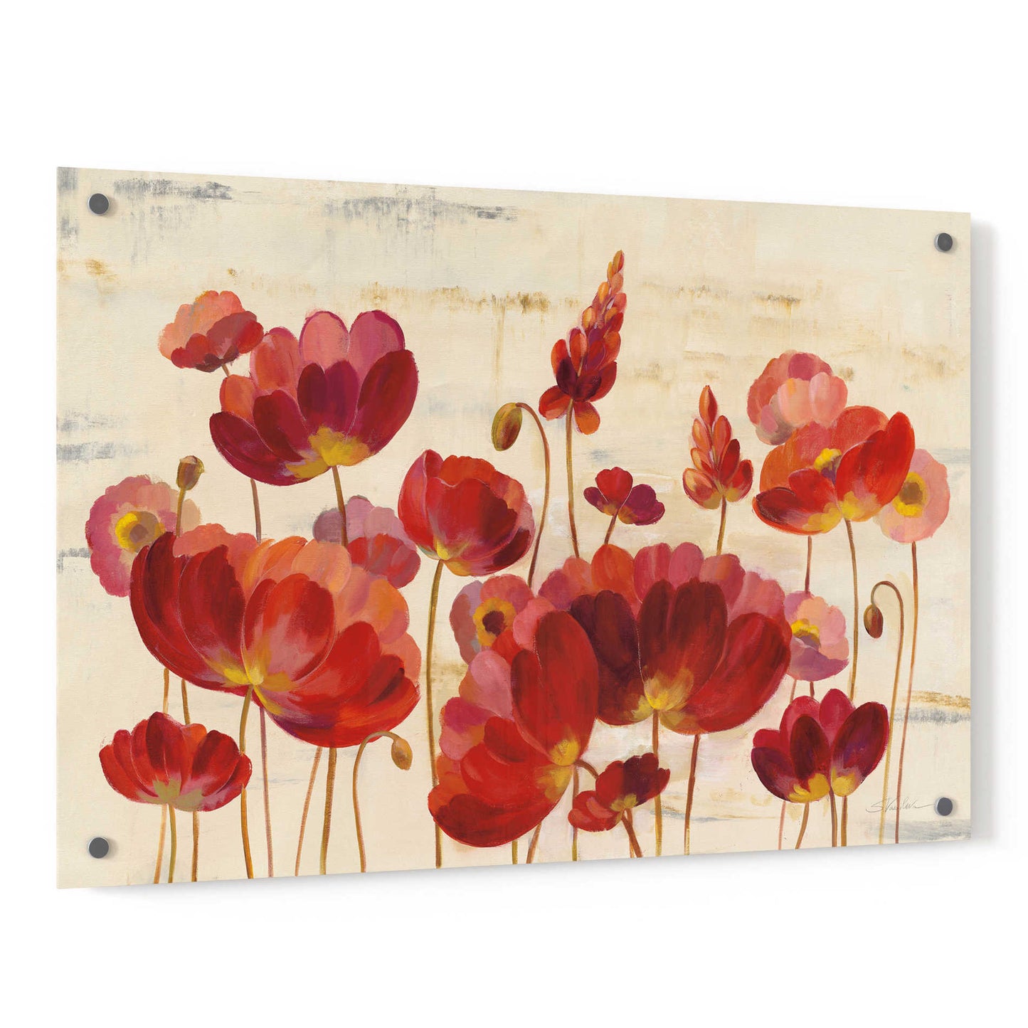 Epic Art 'Red Flowers on Marble' by Silvia Vassileva, Acrylic Glass Wall Art,36x24