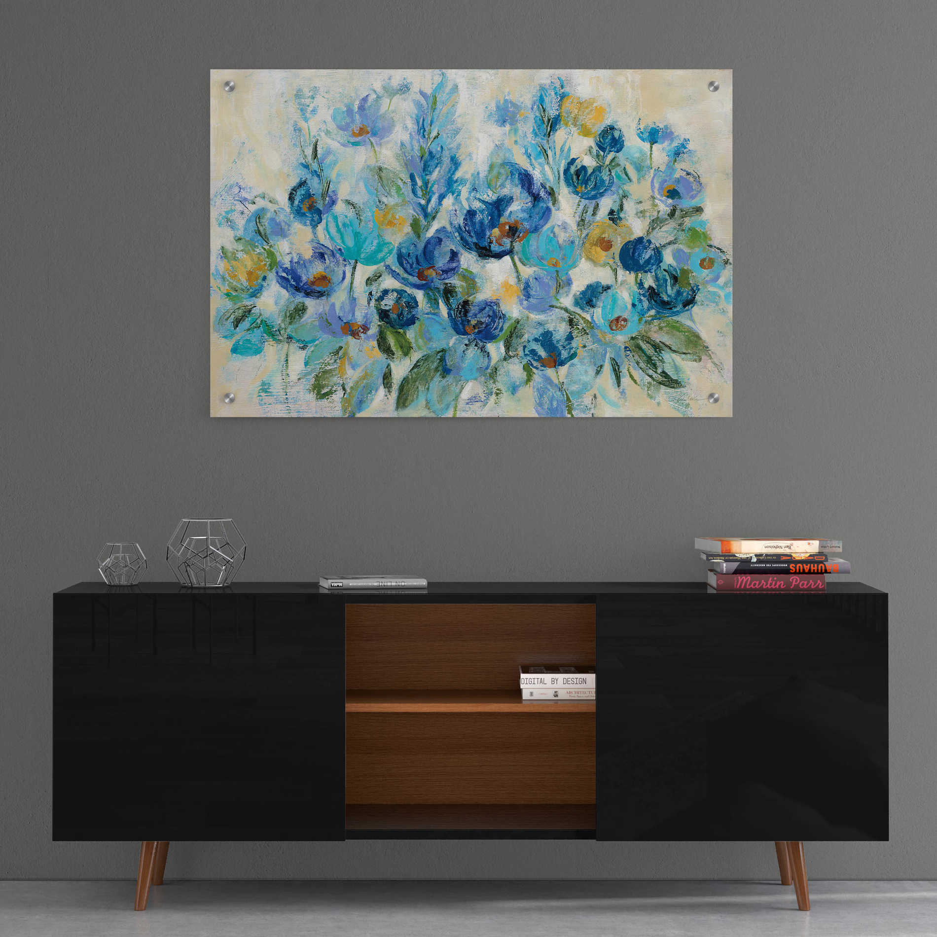 Epic Art 'Scattered Blue Flowers' by Silvia Vassileva, Acrylic Glass Wall Art,36x24