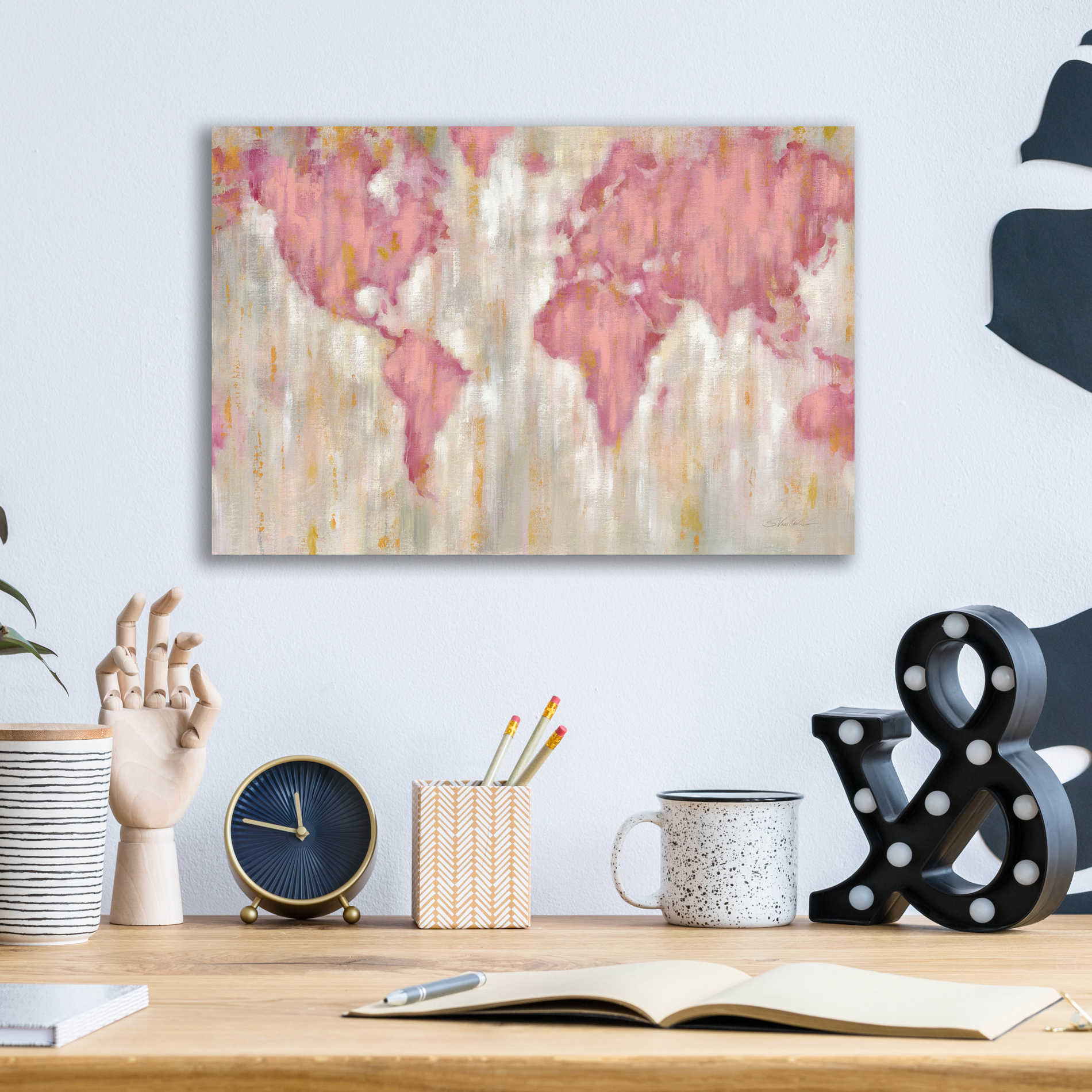 Epic Art 'Blush World Map' by Silvia Vassileva, Acrylic Glass Wall Art,16x12