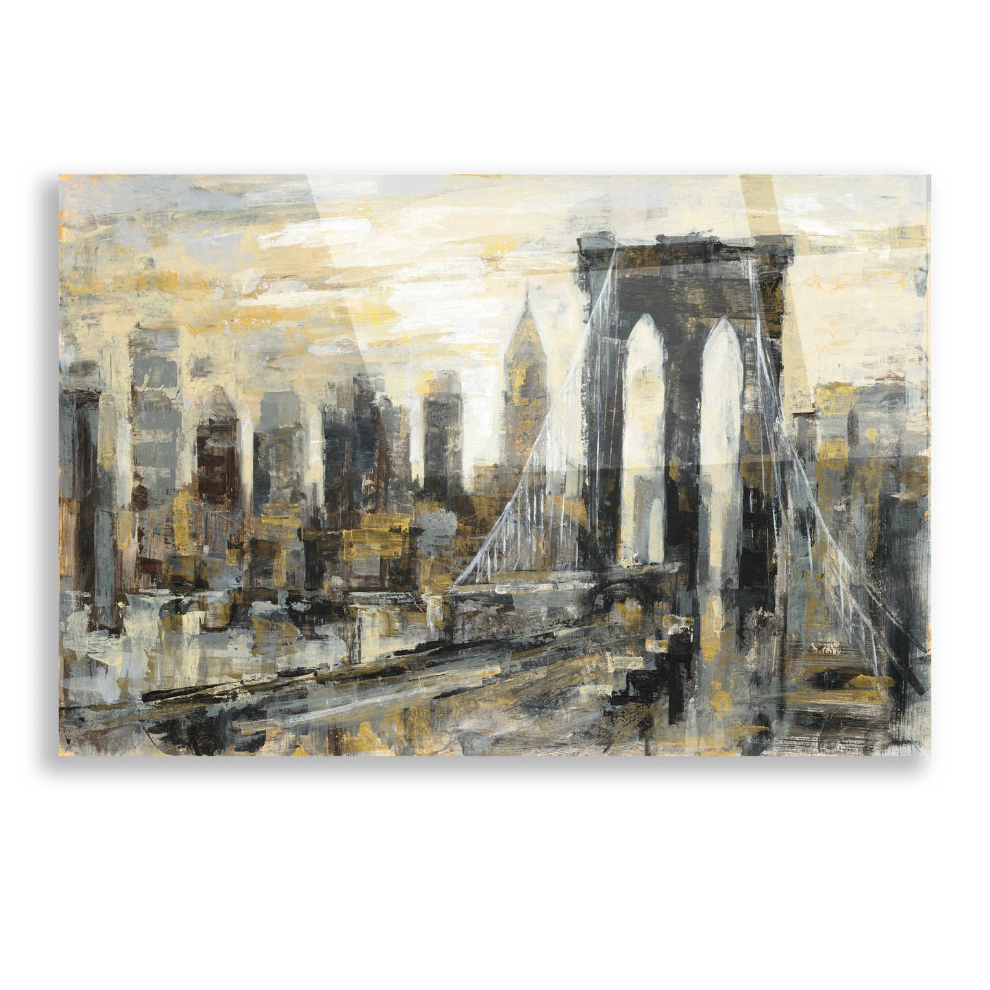 Epic Art 'Brooklyn Bridge Gray and Gold' by Silvia Vassileva, Acrylic Glass Wall Art,16x12