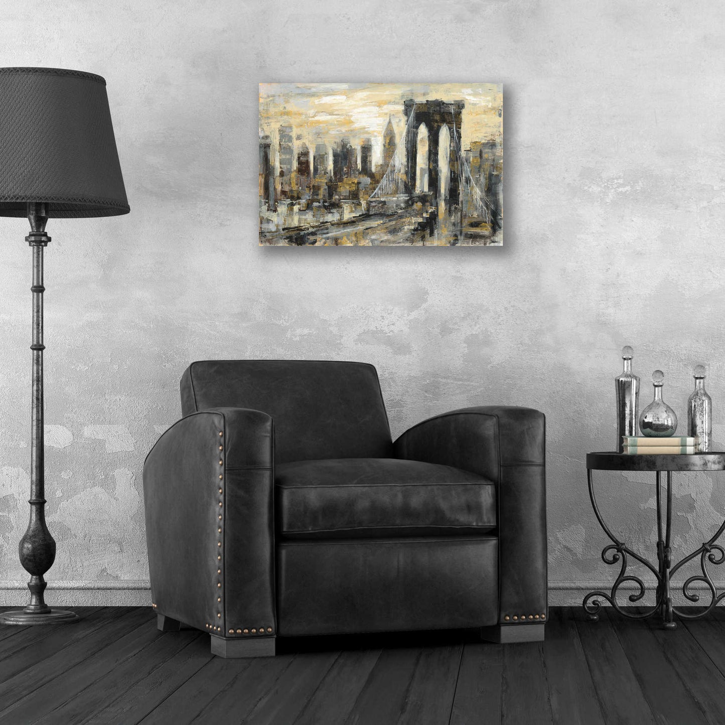 Epic Art 'Brooklyn Bridge Gray and Gold' by Silvia Vassileva, Acrylic Glass Wall Art,24x16