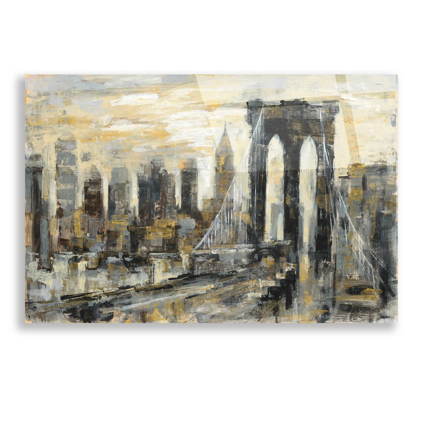 Epic Art 'Brooklyn Bridge Gray and Gold' by Silvia Vassileva, Acrylic Glass Wall Art,24x16