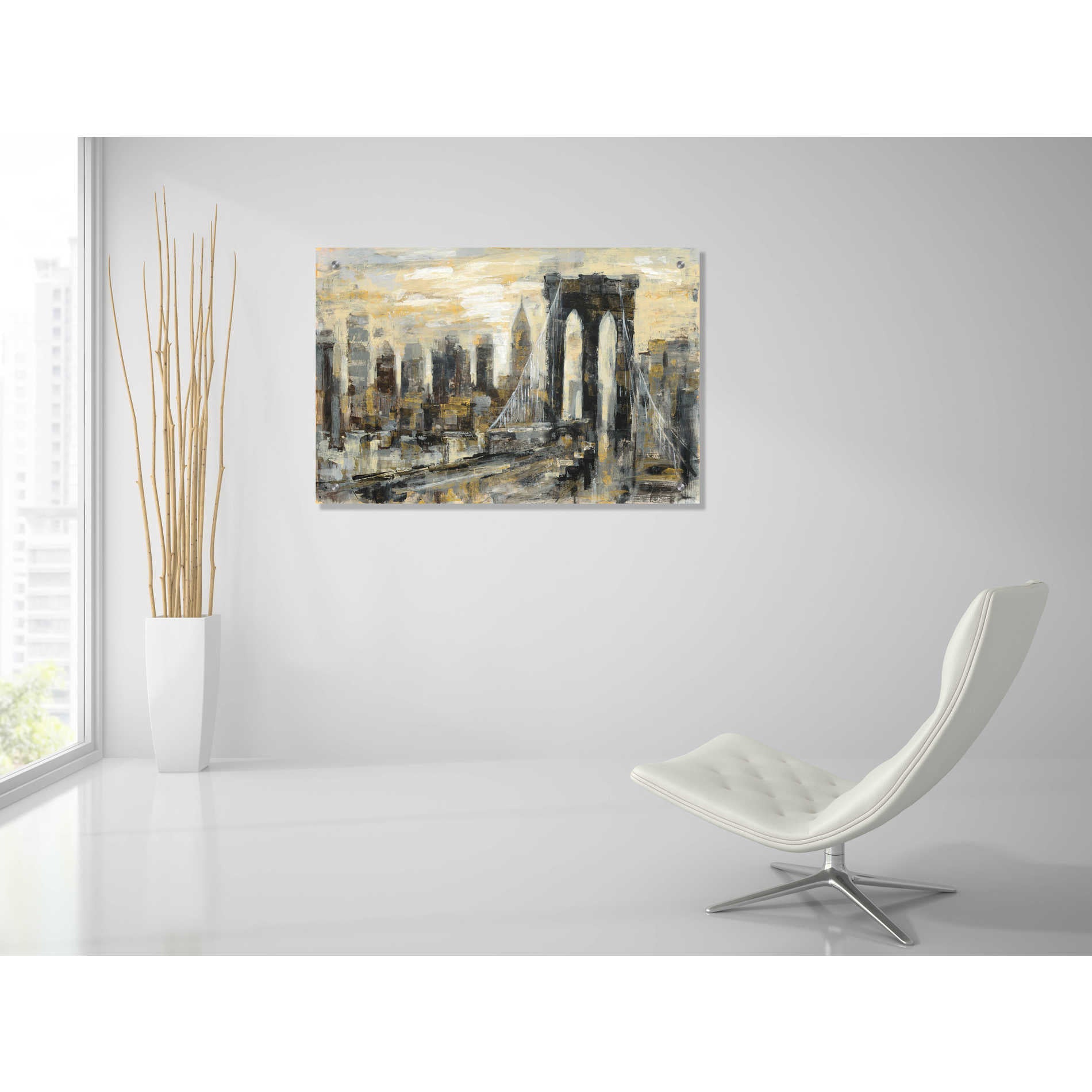 Epic Art 'Brooklyn Bridge Gray and Gold' by Silvia Vassileva, Acrylic Glass Wall Art,36x24