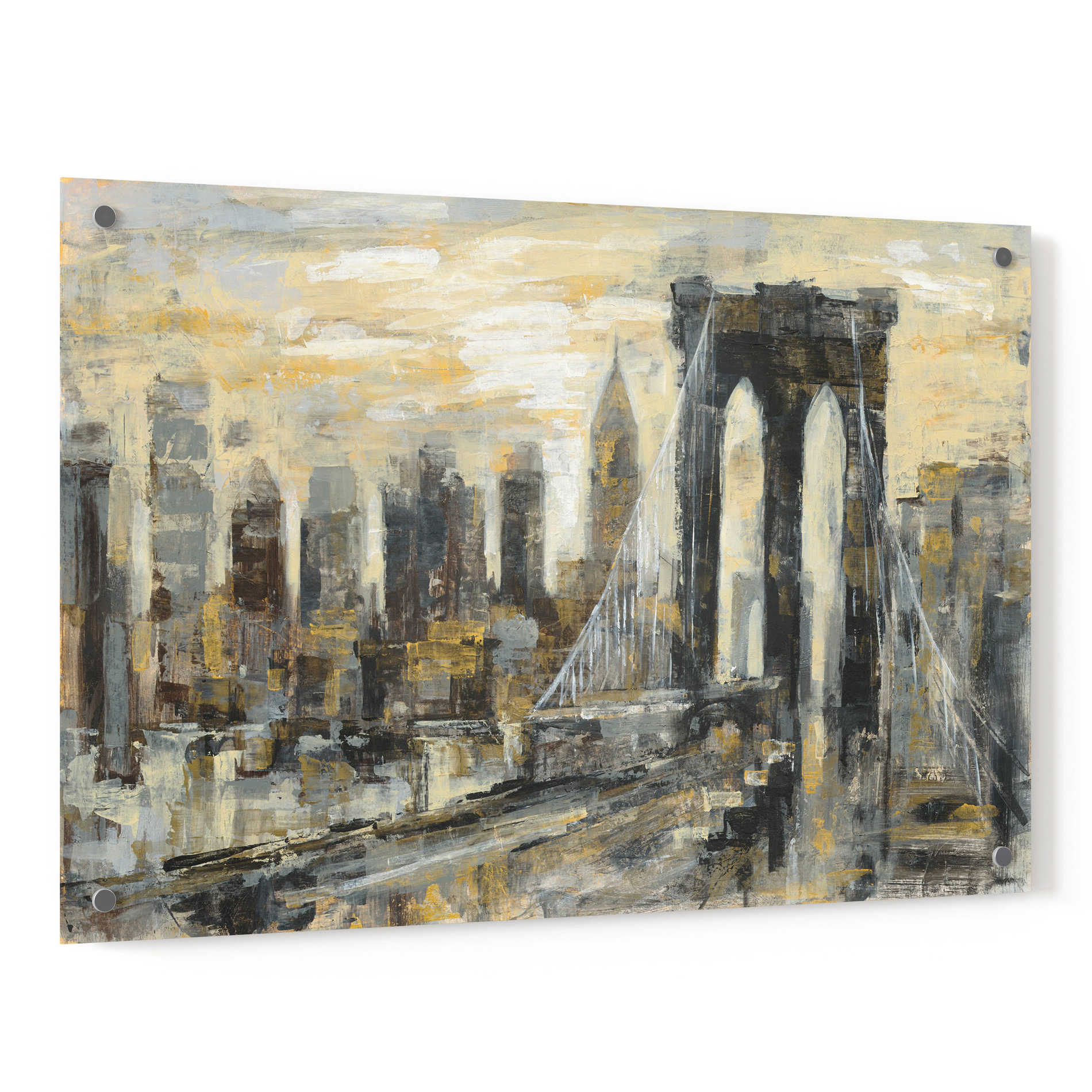 Epic Art 'Brooklyn Bridge Gray and Gold' by Silvia Vassileva, Acrylic Glass Wall Art,36x24