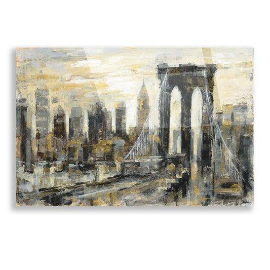 Epic Art 'Brooklyn Bridge Gray and Gold' by Silvia Vassileva, Acrylic Glass Wall Art
