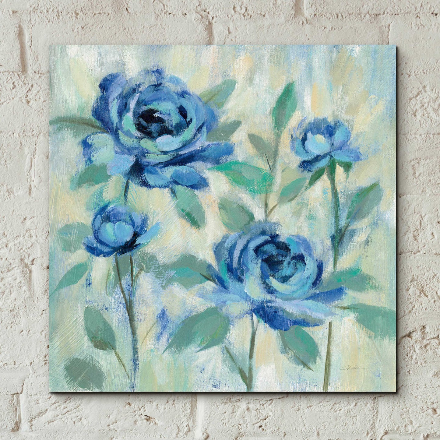 Epic Art 'Brushy Blue Flowers I' by Silvia Vassileva, Acrylic Glass Wall Art,12x12