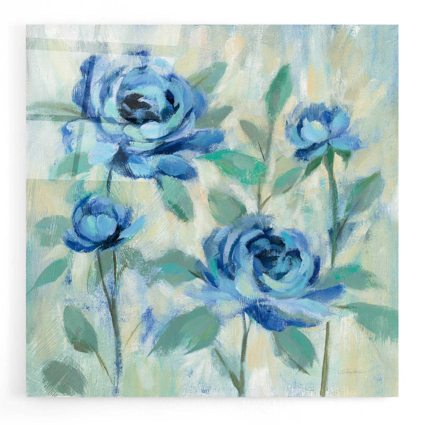 Epic Art 'Brushy Blue Flowers I' by Silvia Vassileva, Acrylic Glass Wall Art,12x12