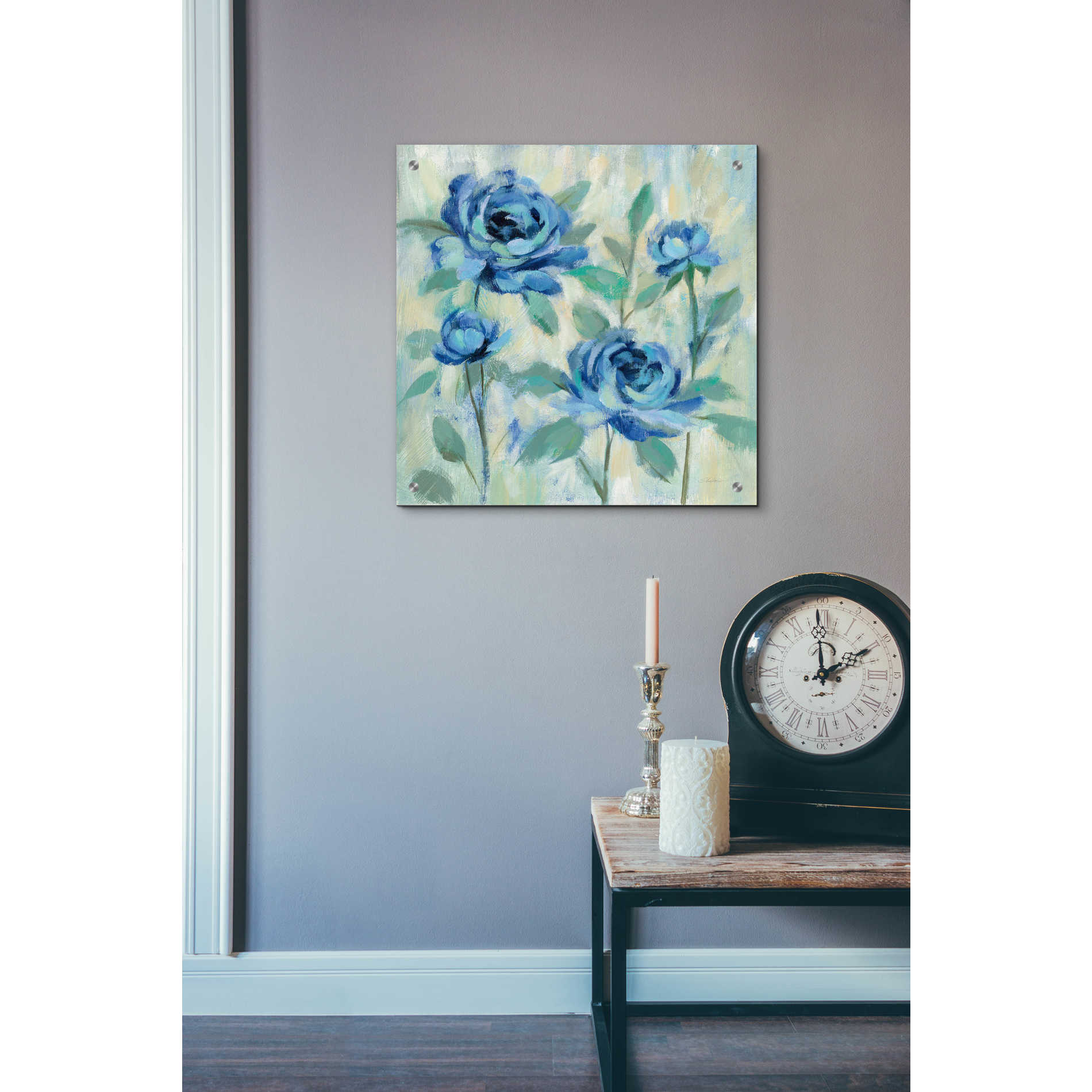 Epic Art 'Brushy Blue Flowers I' by Silvia Vassileva, Acrylic Glass Wall Art,24x24