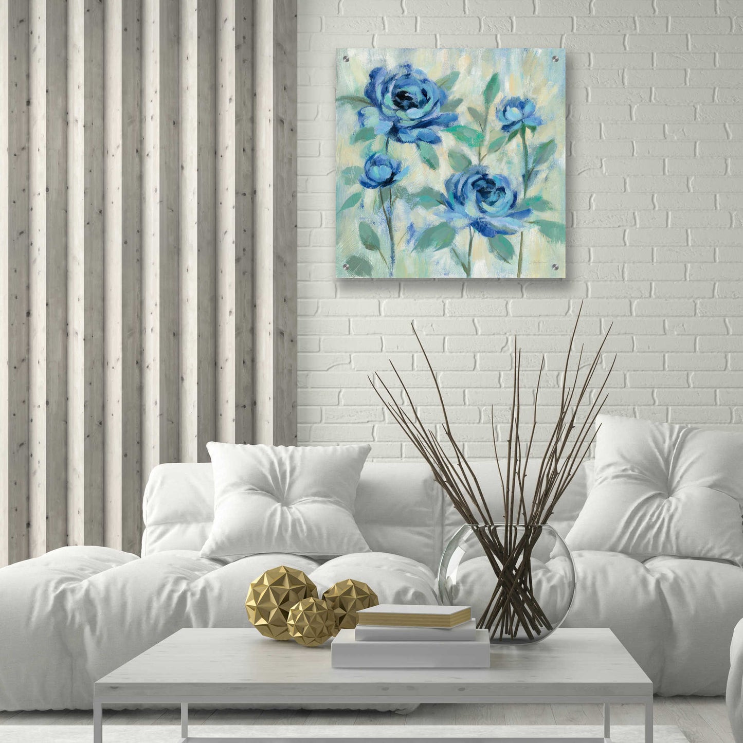 Epic Art 'Brushy Blue Flowers I' by Silvia Vassileva, Acrylic Glass Wall Art,24x24