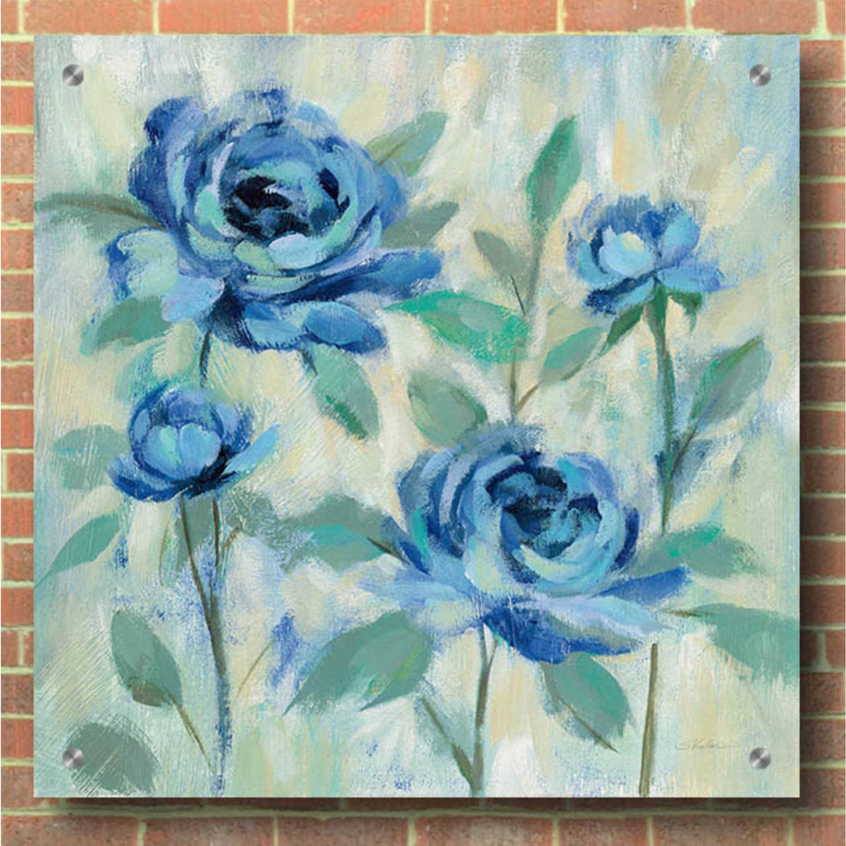 Epic Art 'Brushy Blue Flowers I' by Silvia Vassileva, Acrylic Glass Wall Art,36x36