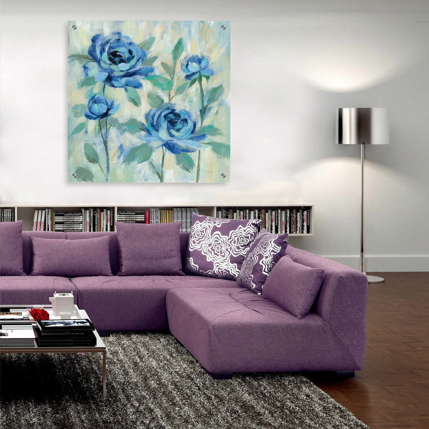Epic Art 'Brushy Blue Flowers I' by Silvia Vassileva, Acrylic Glass Wall Art,36x36