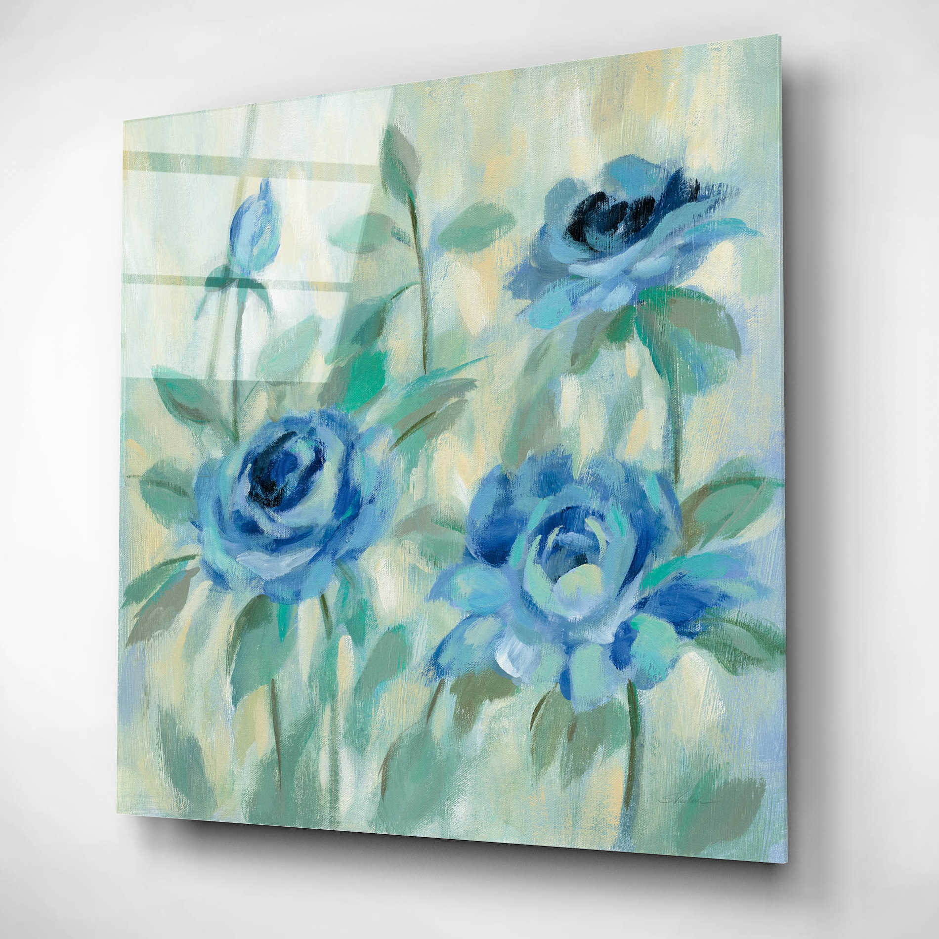 Epic Art 'Brushy Blue Flowers II' by Silvia Vassileva, Acrylic Glass Wall Art,12x12