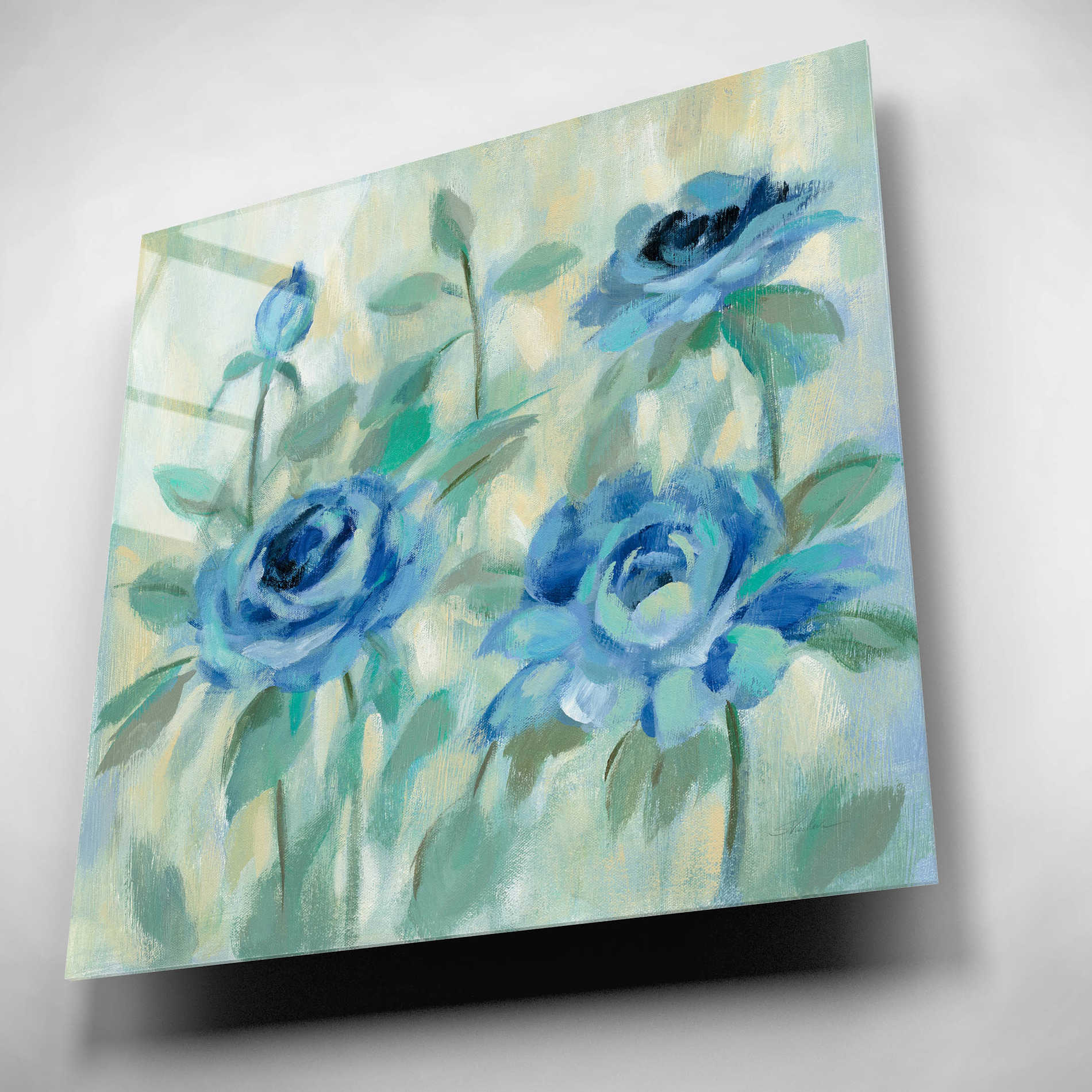 Epic Art 'Brushy Blue Flowers II' by Silvia Vassileva, Acrylic Glass Wall Art,12x12