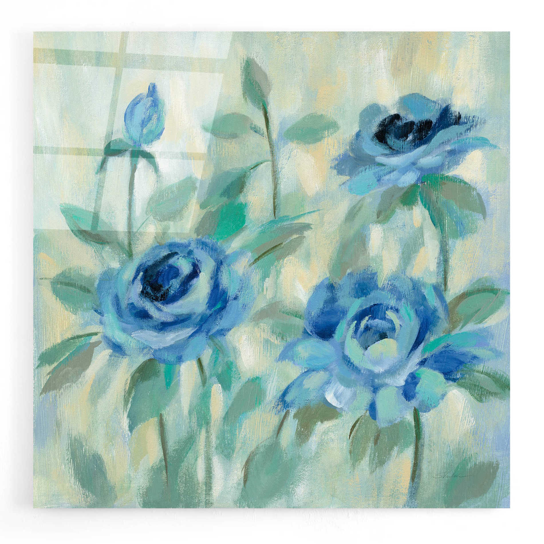 Epic Art 'Brushy Blue Flowers II' by Silvia Vassileva, Acrylic Glass Wall Art,12x12