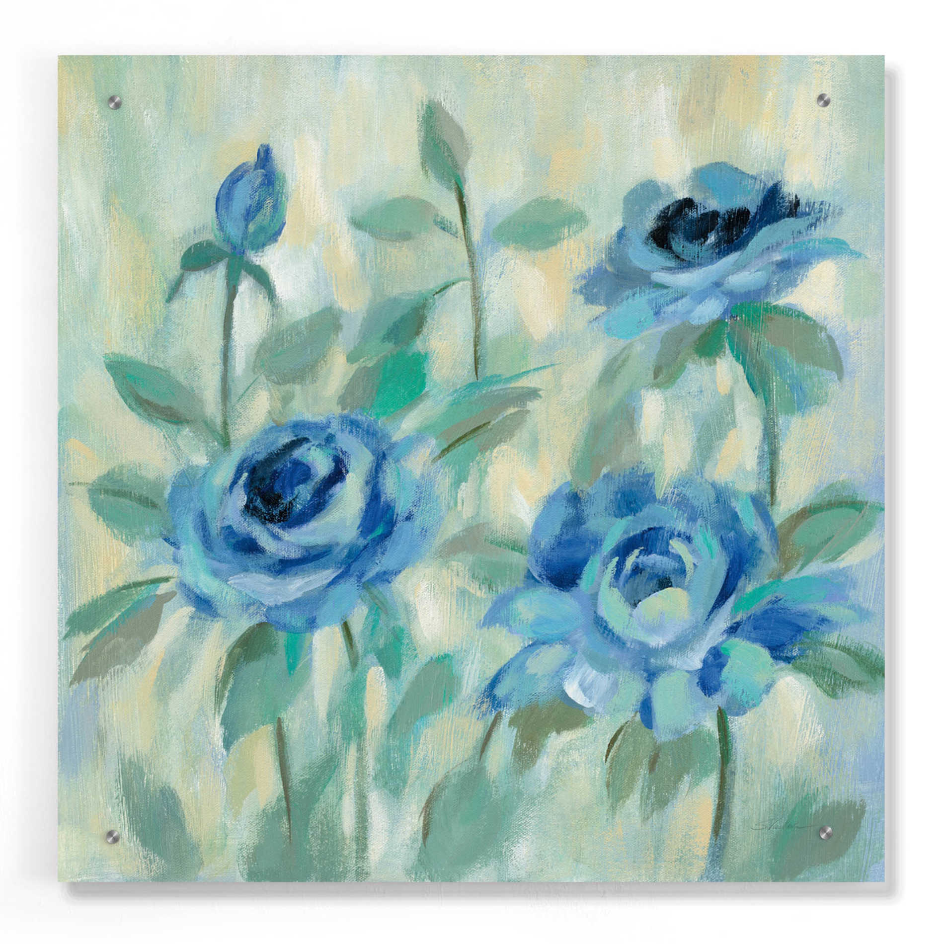 Epic Art 'Brushy Blue Flowers II' by Silvia Vassileva, Acrylic Glass Wall Art,24x24