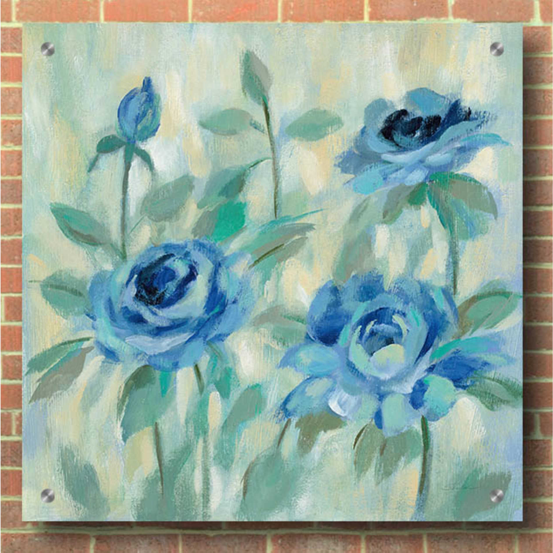 Epic Art 'Brushy Blue Flowers II' by Silvia Vassileva, Acrylic Glass Wall Art,36x36