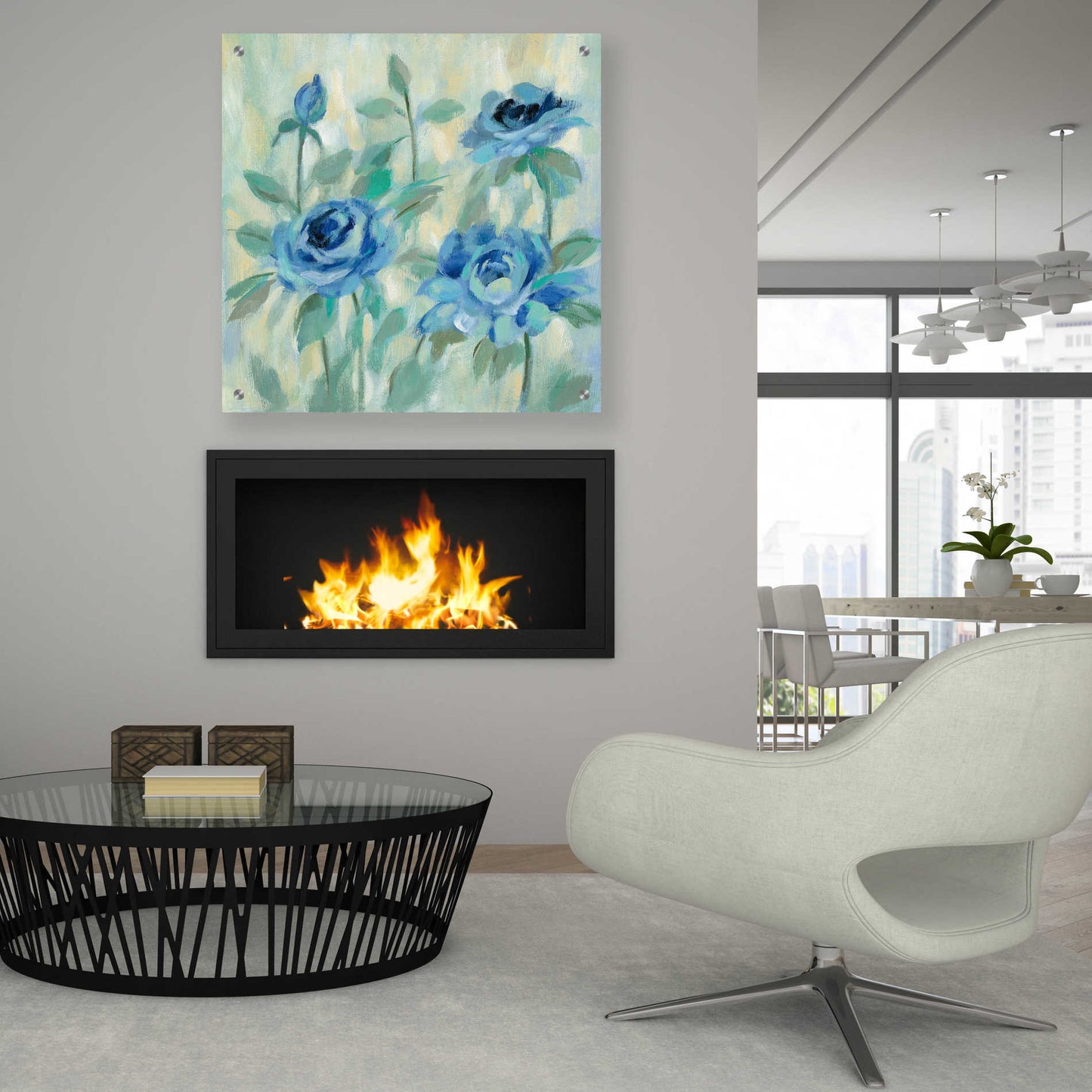 Epic Art 'Brushy Blue Flowers II' by Silvia Vassileva, Acrylic Glass Wall Art,36x36