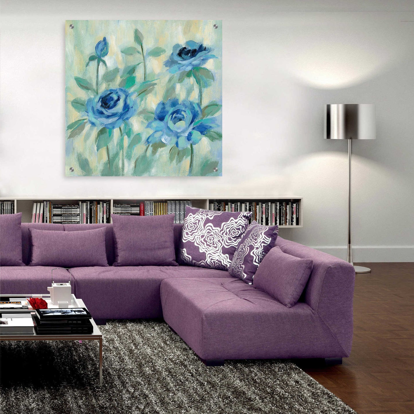 Epic Art 'Brushy Blue Flowers II' by Silvia Vassileva, Acrylic Glass Wall Art,36x36