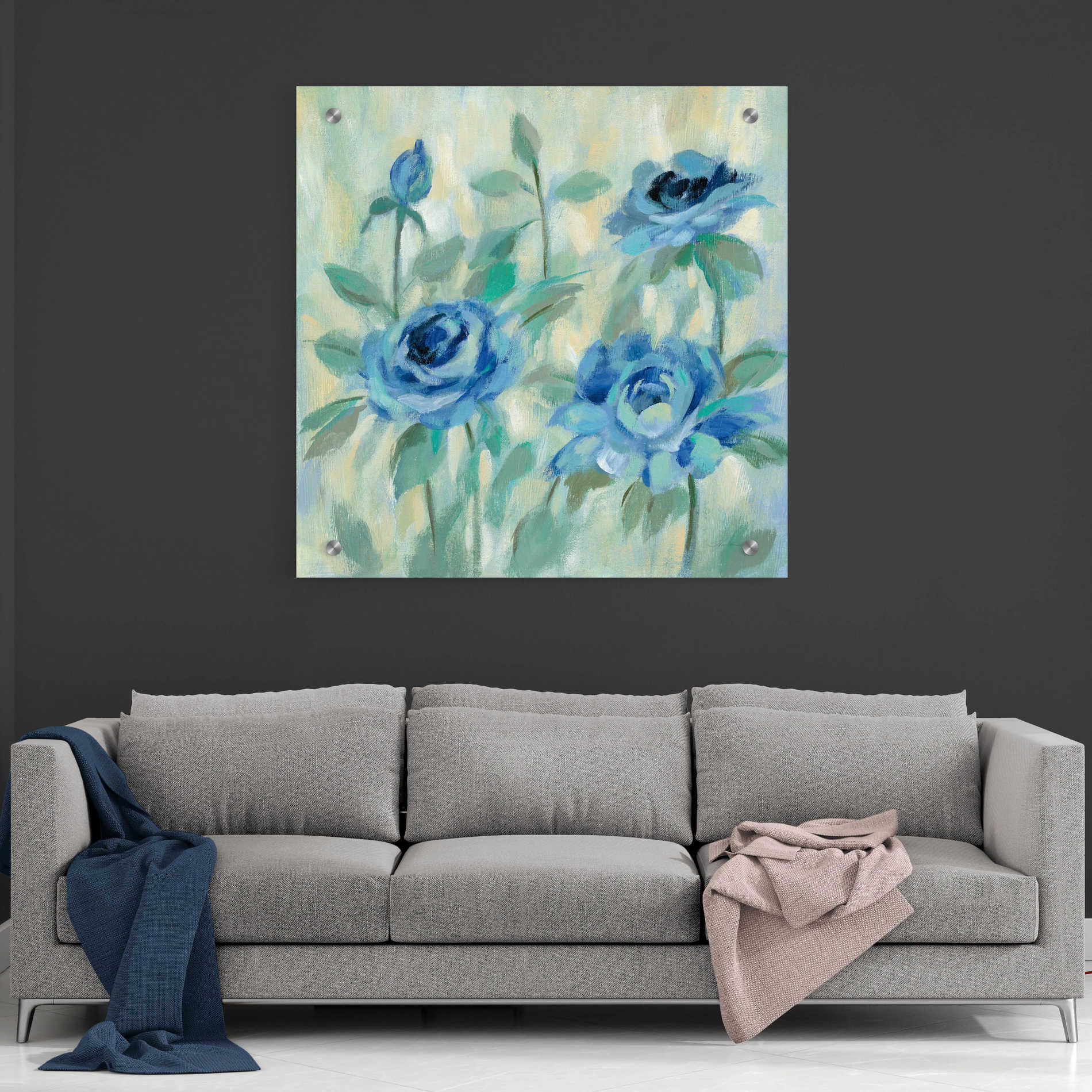 Epic Art 'Brushy Blue Flowers II' by Silvia Vassileva, Acrylic Glass Wall Art,36x36