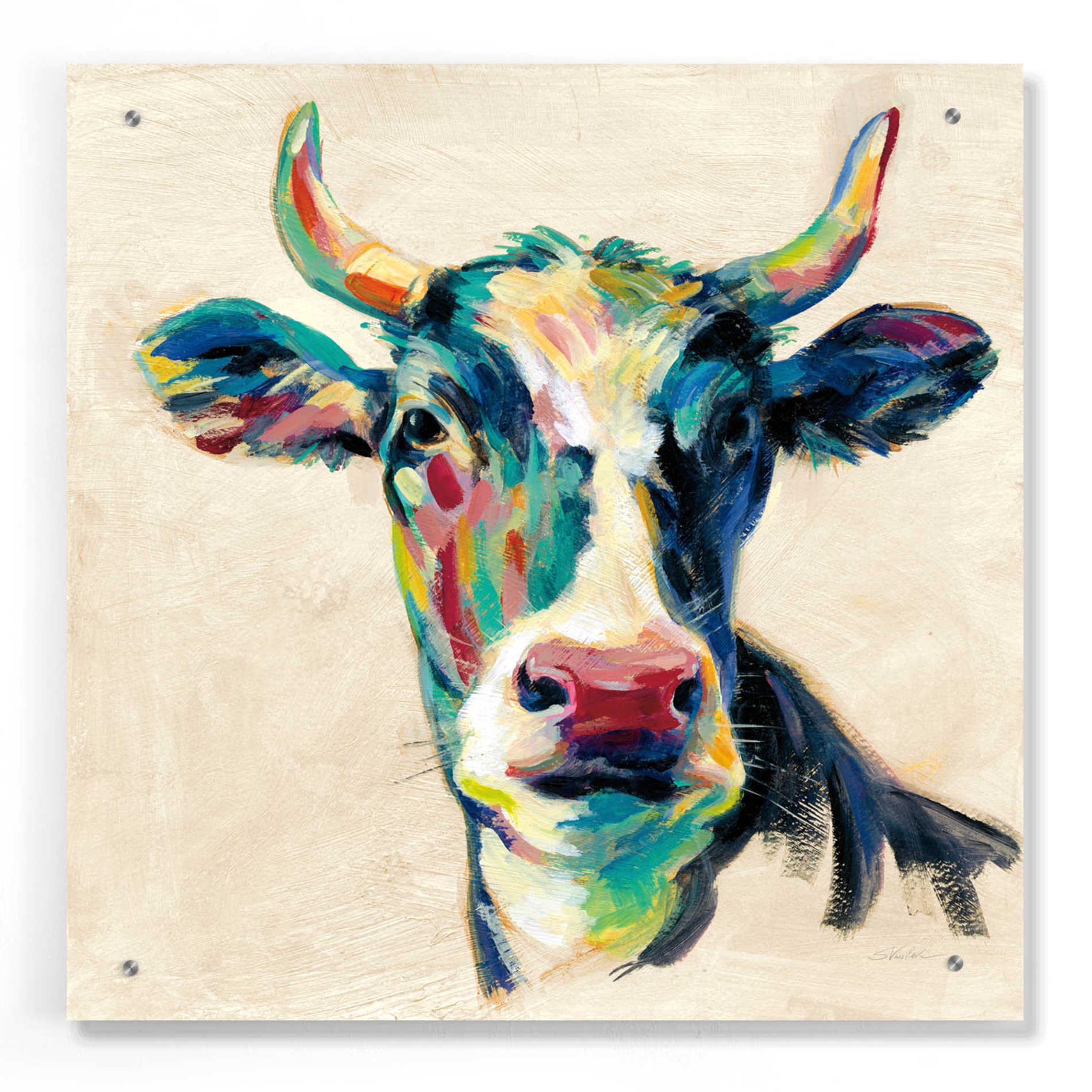 Epic Art 'Expressionistic Cow II' by Silvia Vassileva, Acrylic Glass Wall Art,24x24