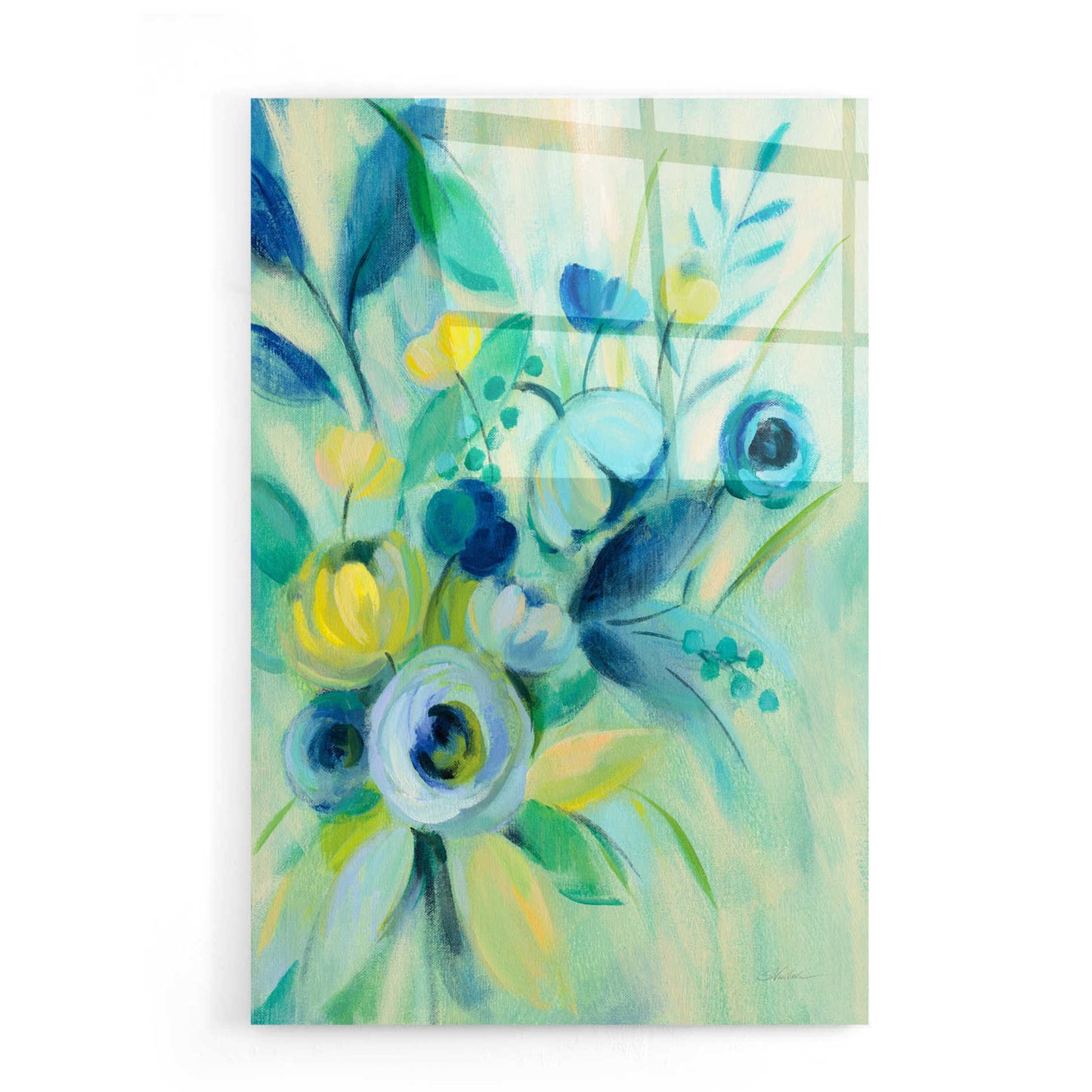 Epic Art 'Elegant Blue Floral I' by Silvia Vassileva, Acrylic Glass Wall Art,16x24