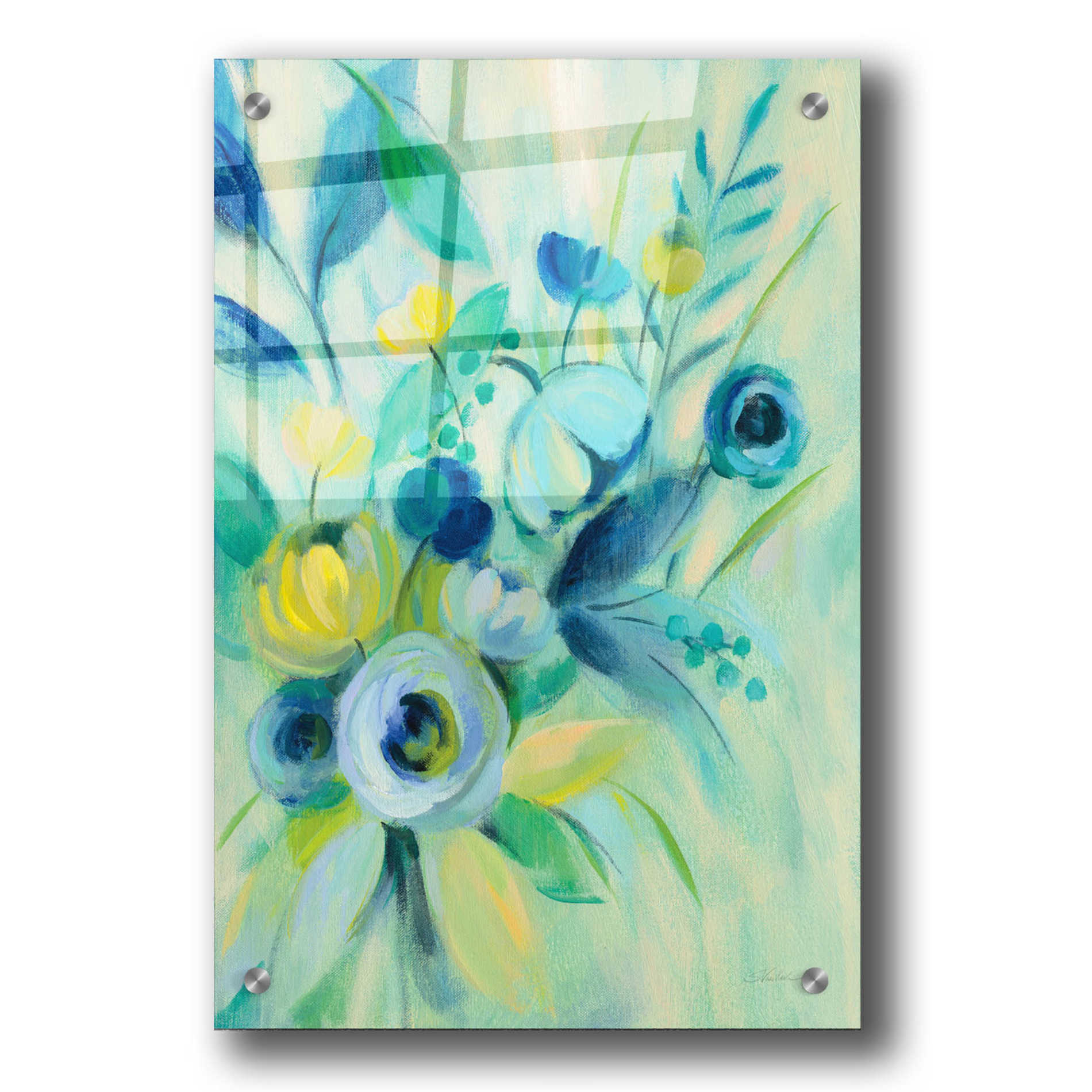 Epic Art 'Elegant Blue Floral I' by Silvia Vassileva, Acrylic Glass Wall Art,24x36