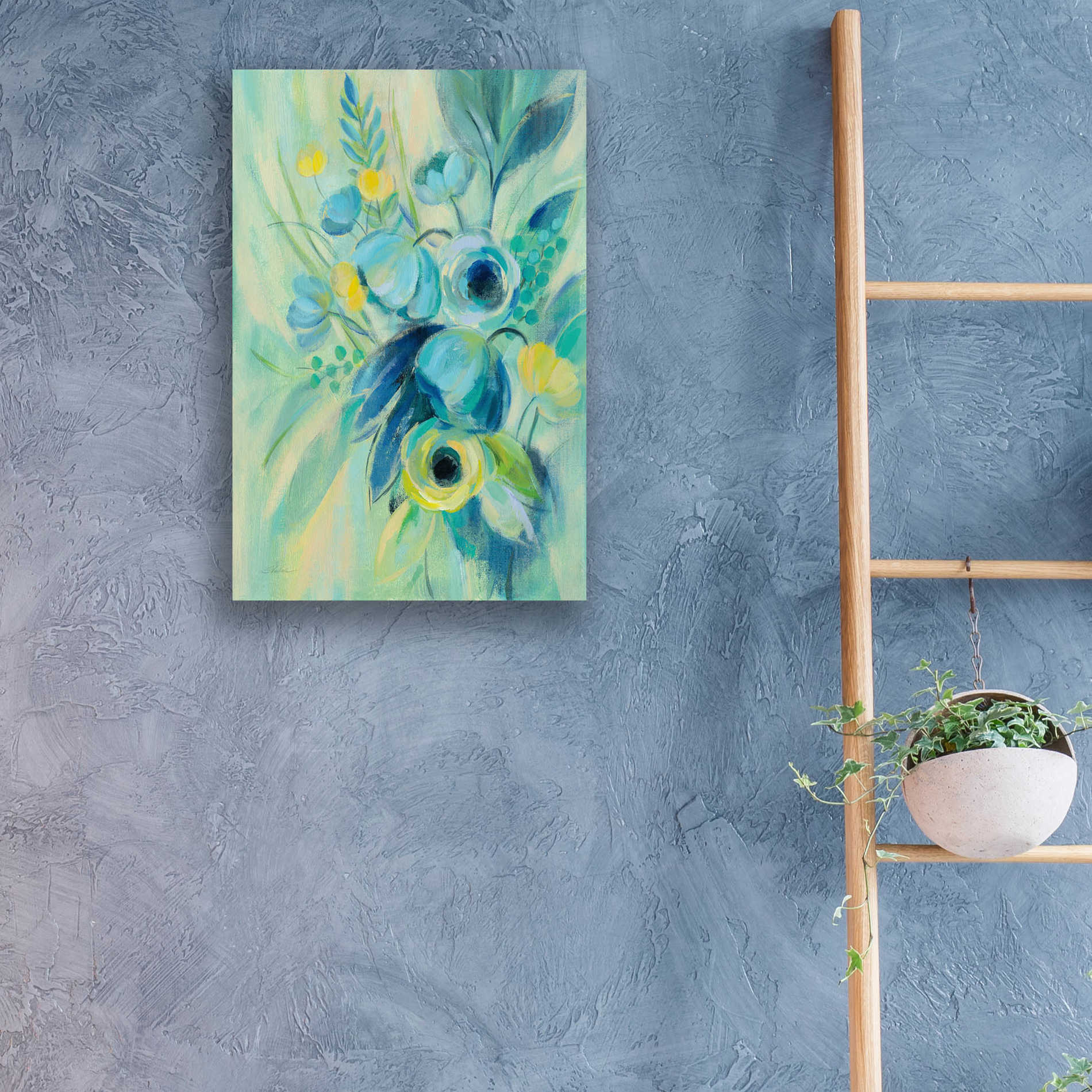 Epic Art 'Elegant Blue Floral II' by Silvia Vassileva, Acrylic Glass Wall Art,16x24