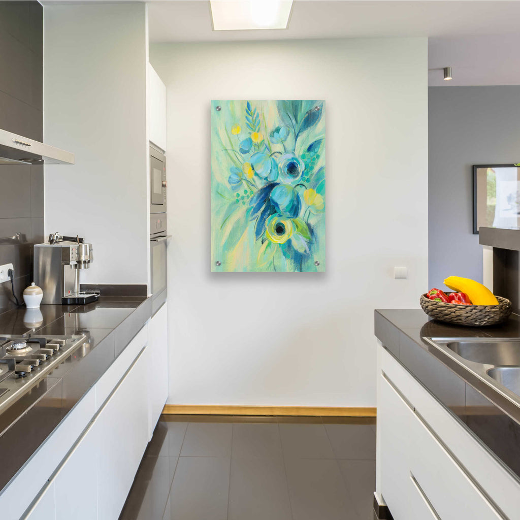 Epic Art 'Elegant Blue Floral II' by Silvia Vassileva, Acrylic Glass Wall Art,24x36