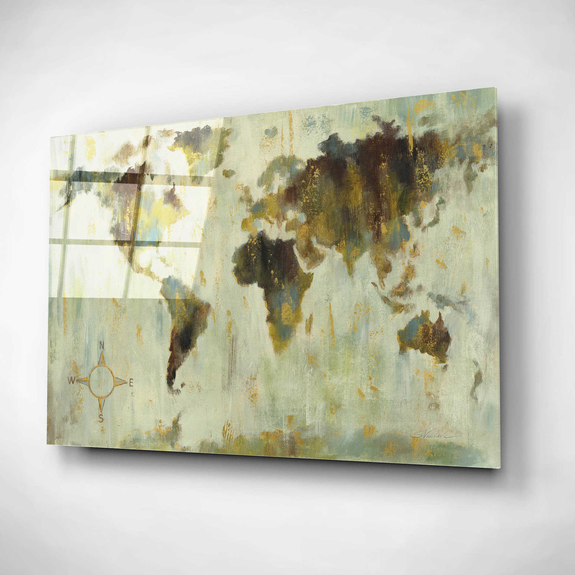 Epic Art 'Bronze World Map' by Silvia Vassileva, Acrylic Glass Wall Art,16x12