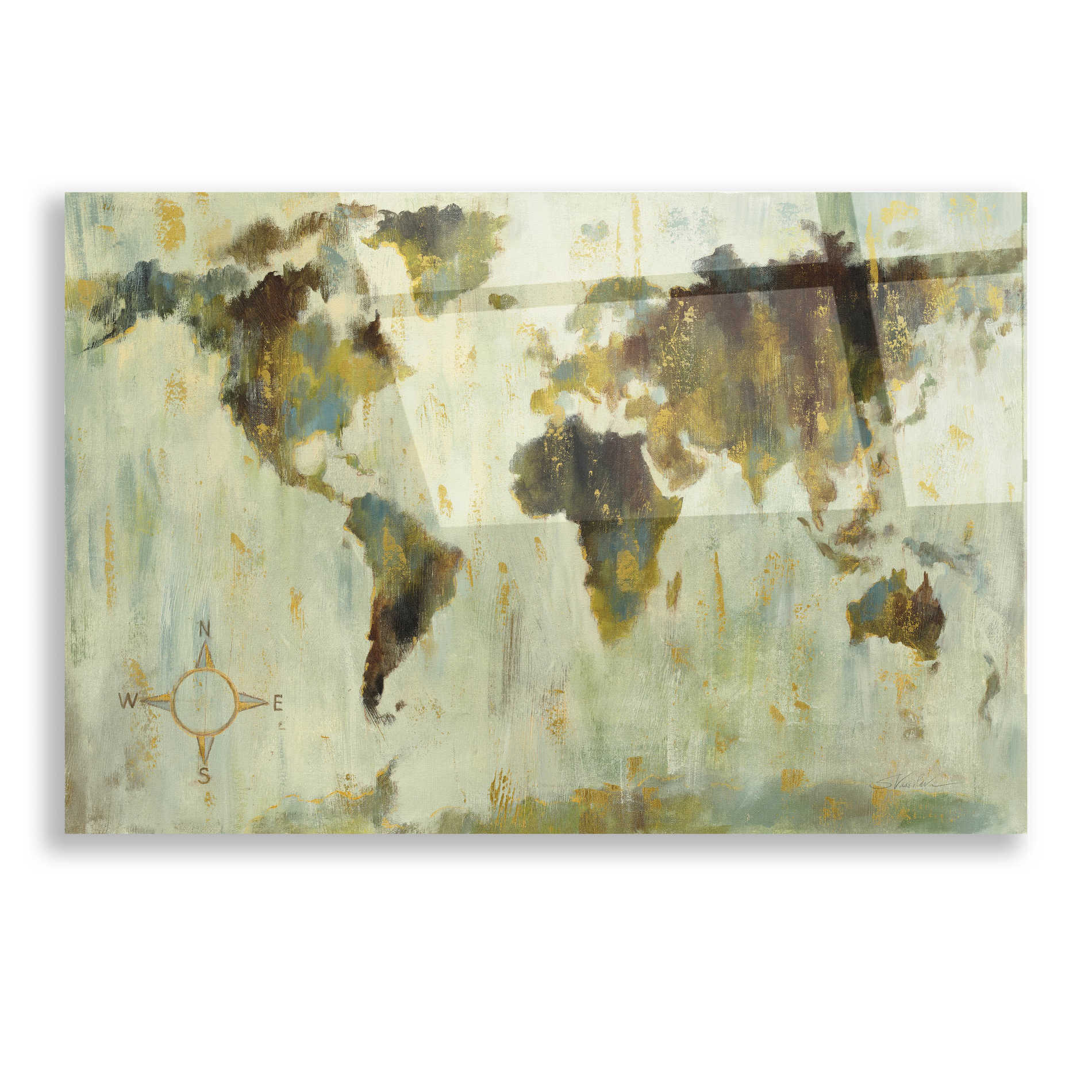 Epic Art 'Bronze World Map' by Silvia Vassileva, Acrylic Glass Wall Art,16x12