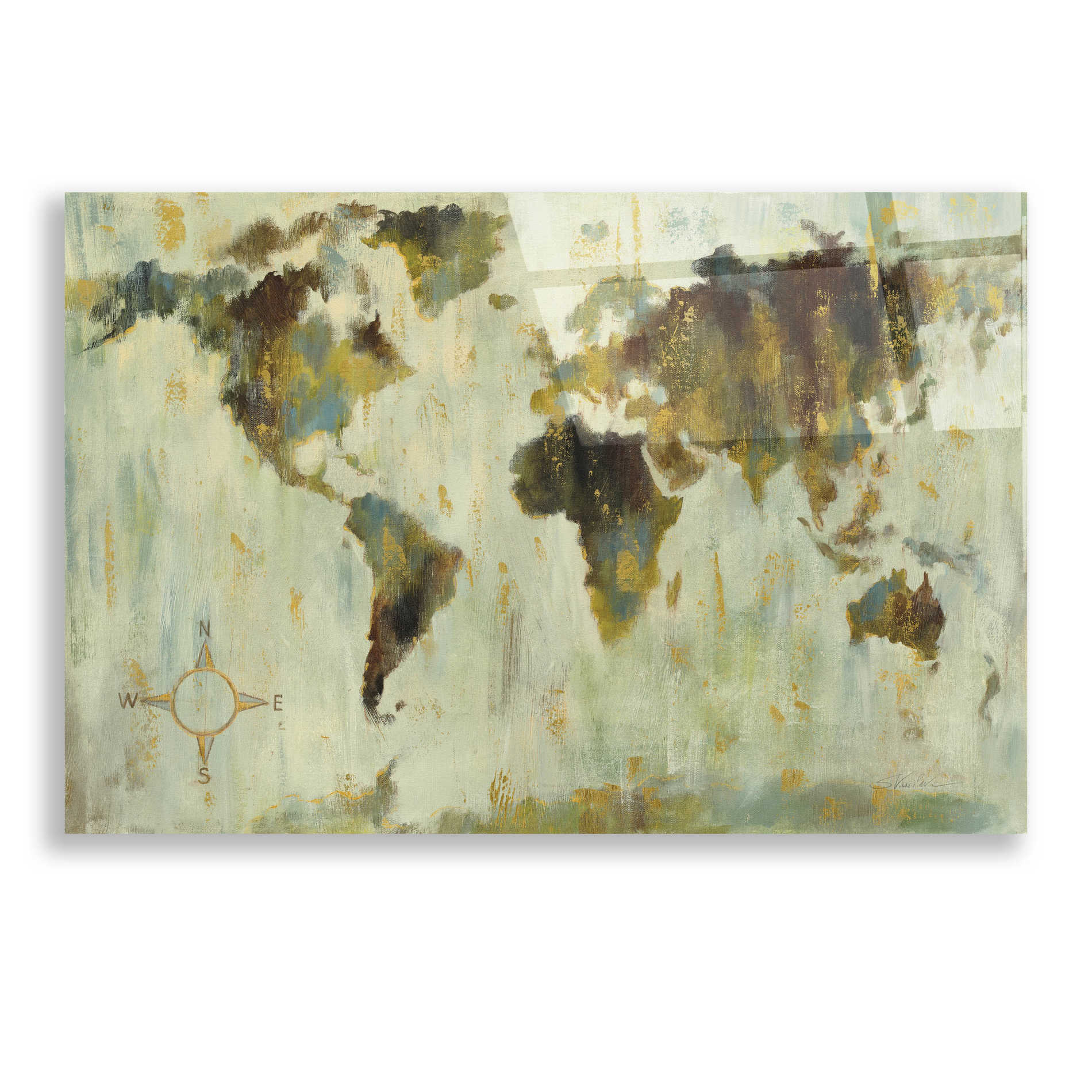 Epic Art 'Bronze World Map' by Silvia Vassileva, Acrylic Glass Wall Art,24x16